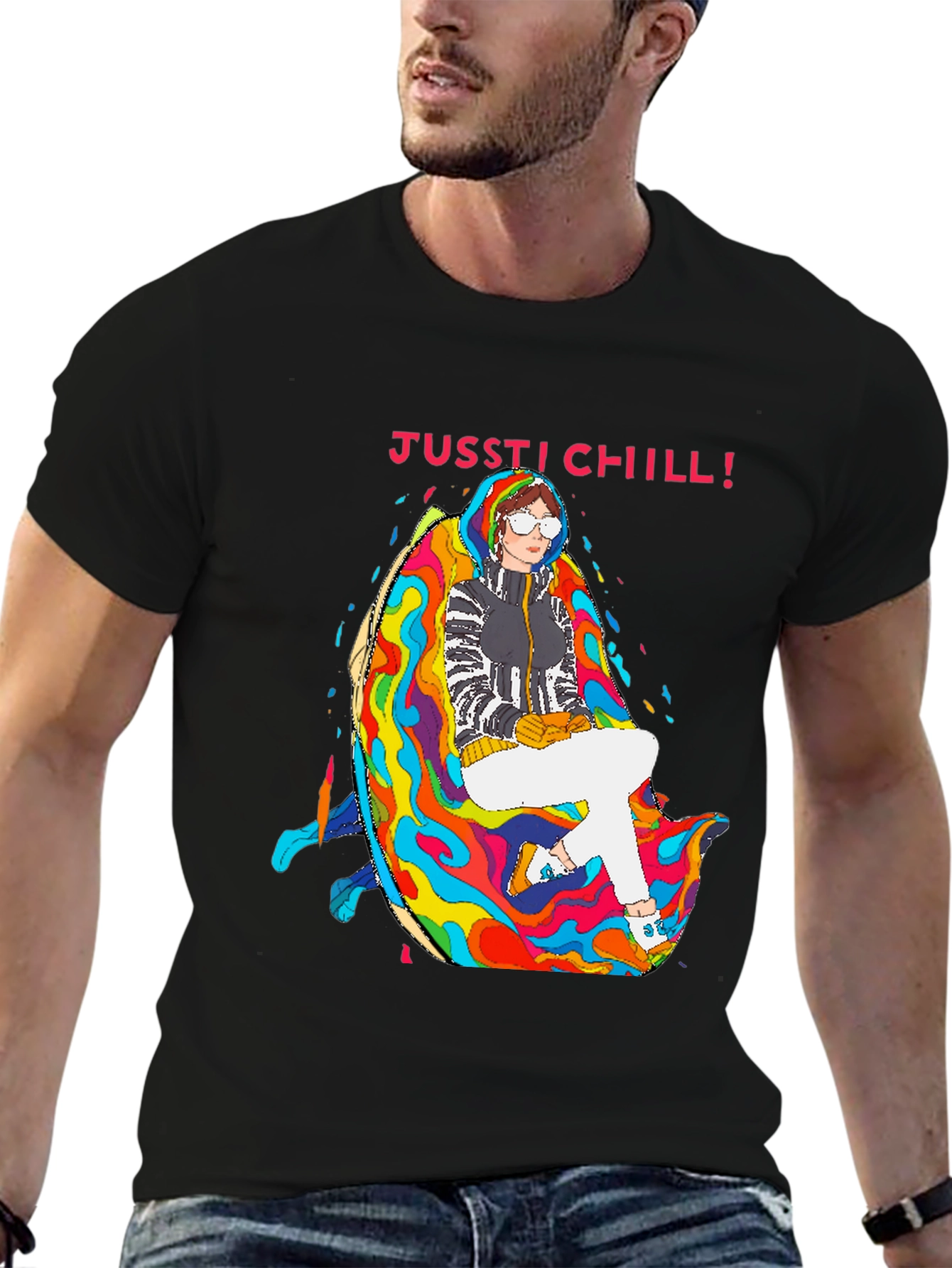 Jusst Chill! Black Graphic Tee
