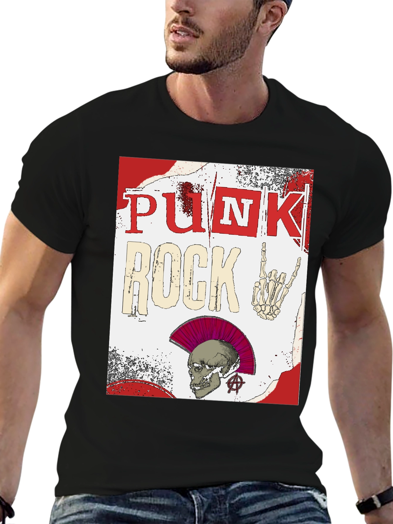 Punk Rock Graphic Tee - Edgy Skull Design