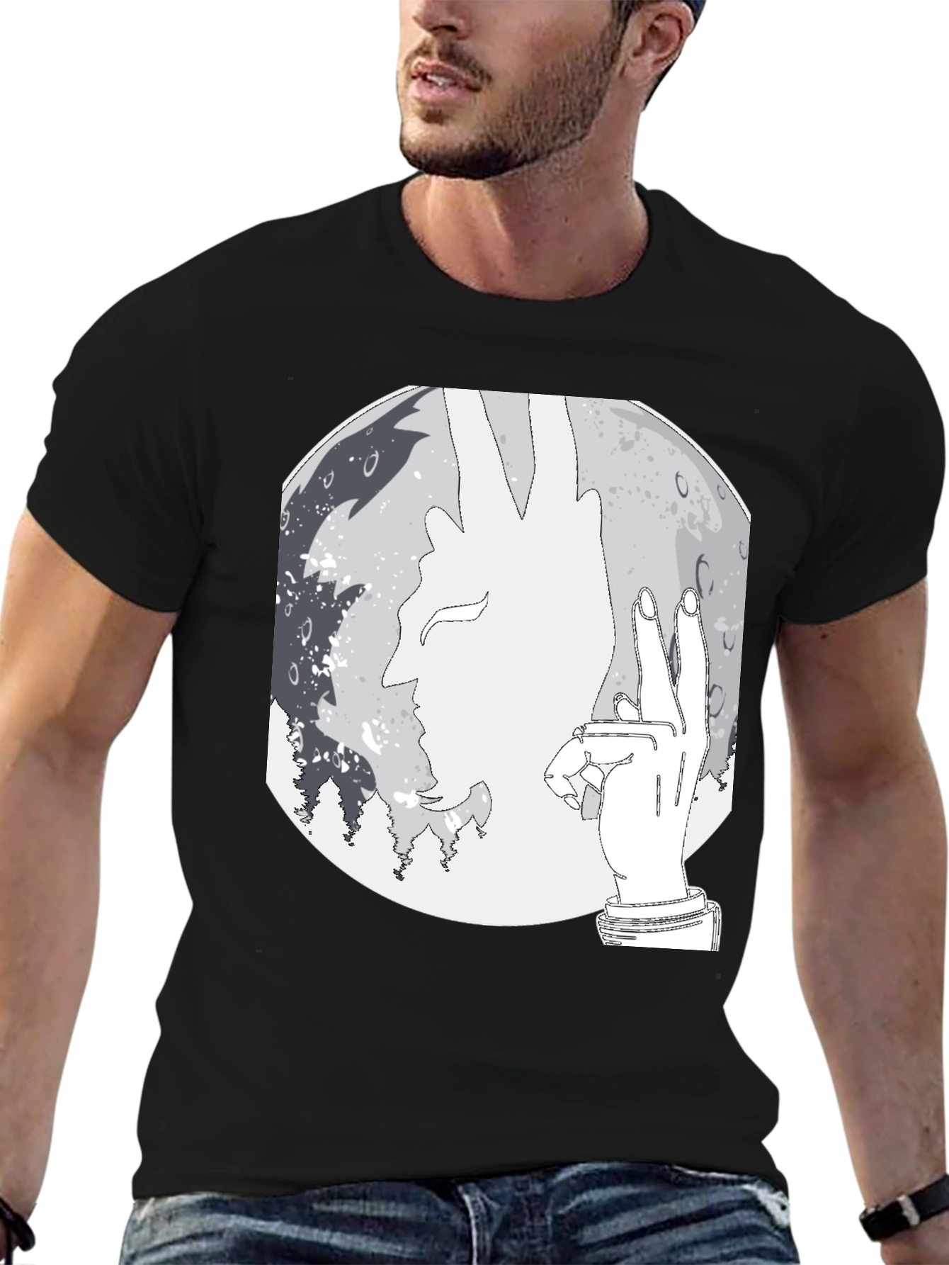 Silhouette Moon Graphic Tee - Stylish Mens Black T-Shirt