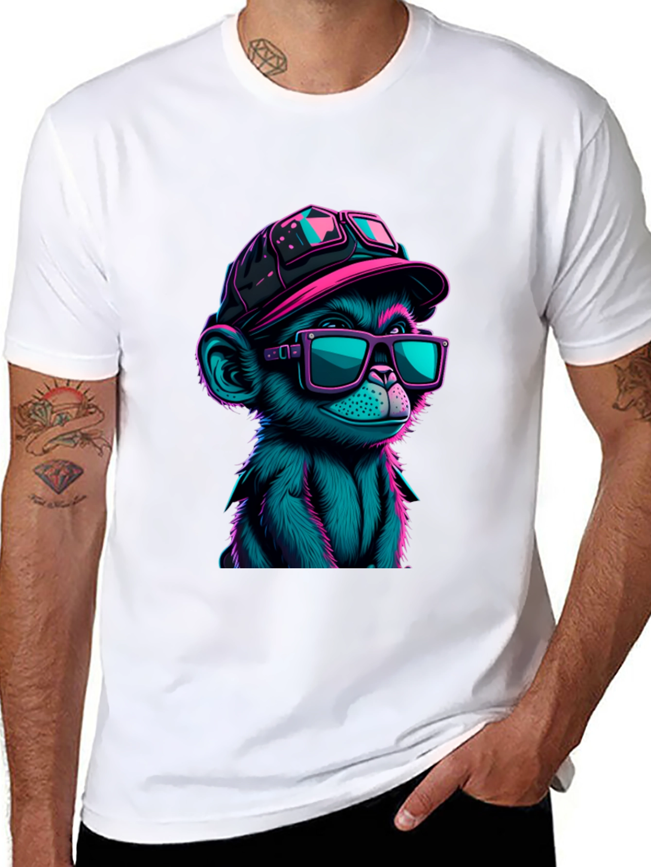 Cool Monkey Graphic Tee - Neon Ape Design