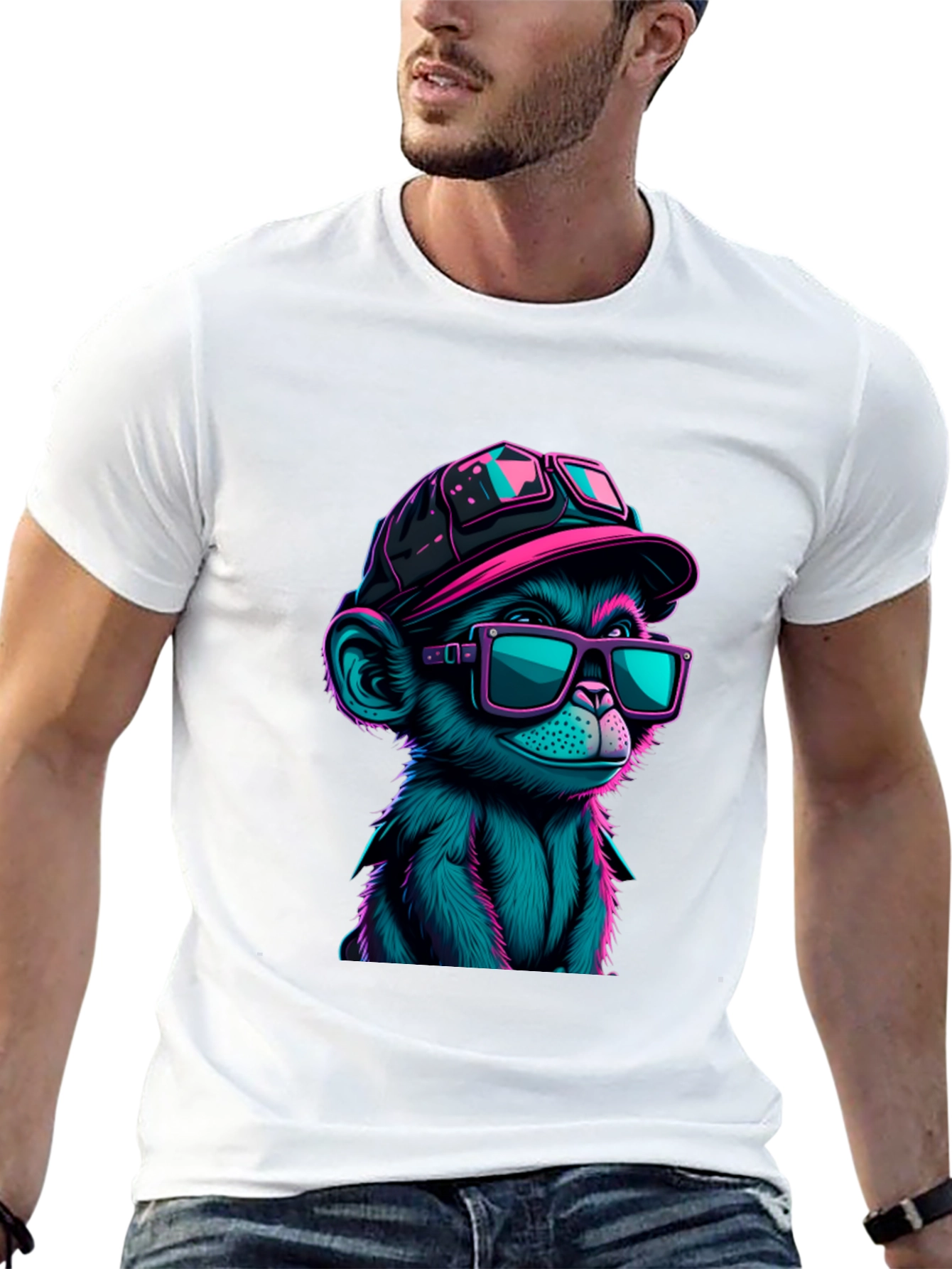 Cool Monkey Graphic Tee - Neon Ape Design