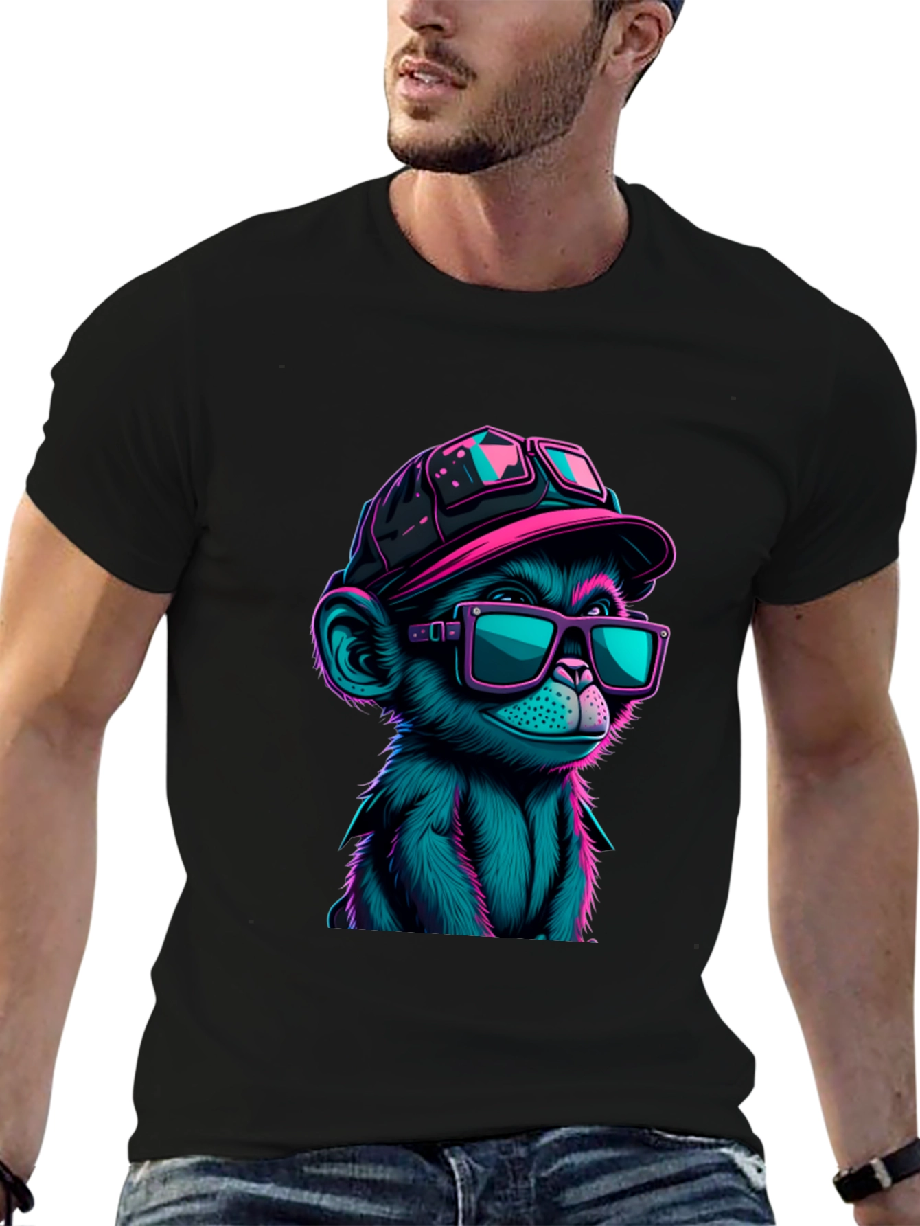 Cool Monkey Graphic Tee - Neon Ape Design