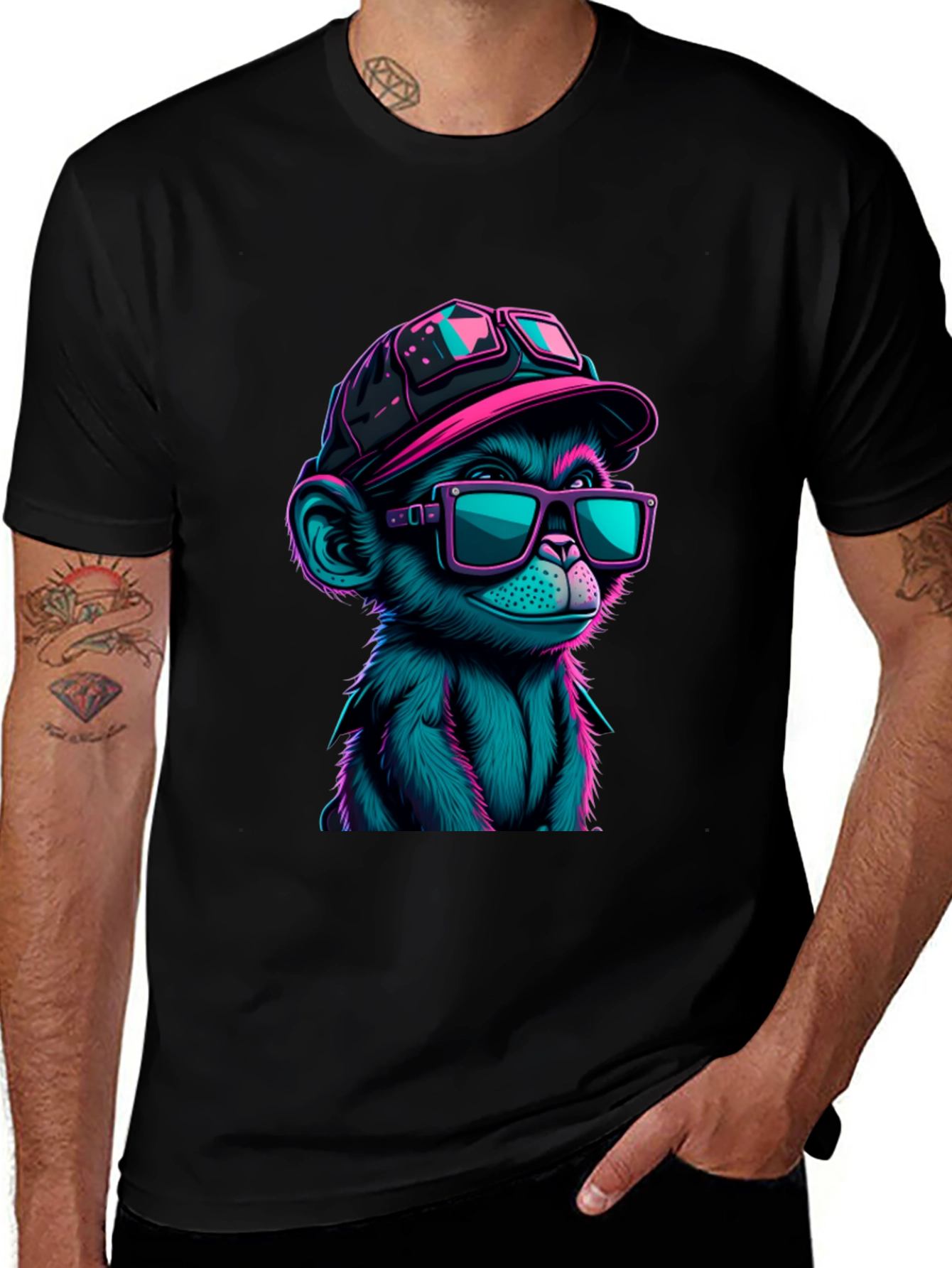 Cool Monkey Graphic Tee - Neon Ape Design