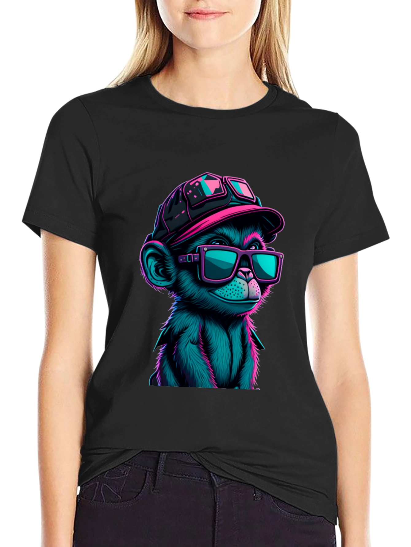 Cool Monkey Graphic Tee - Neon Ape Design