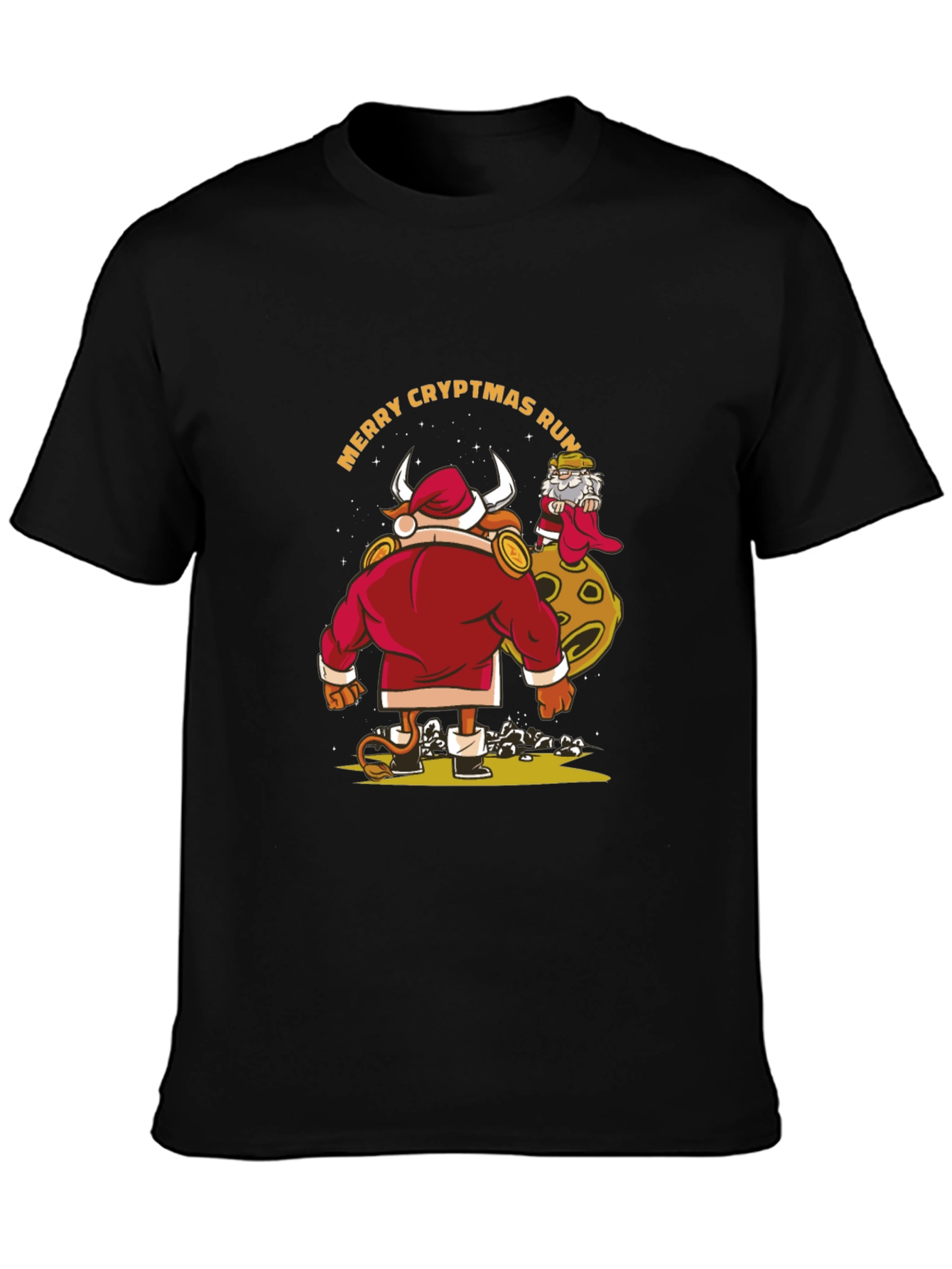 Merry Cryptmas Run Bull Santa T-Shirt