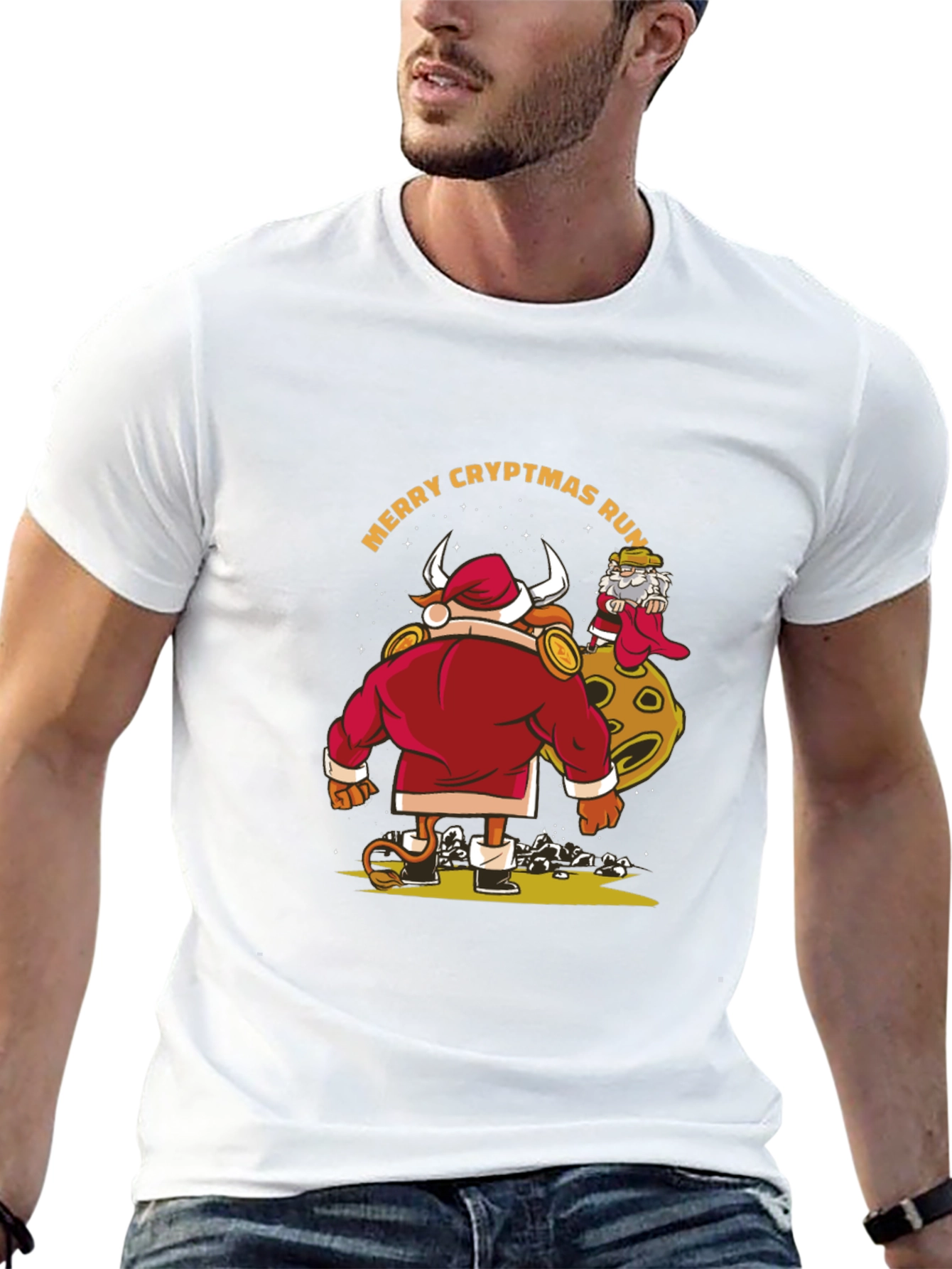 Merry Cryptmas Run Bull Santa T-Shirt
