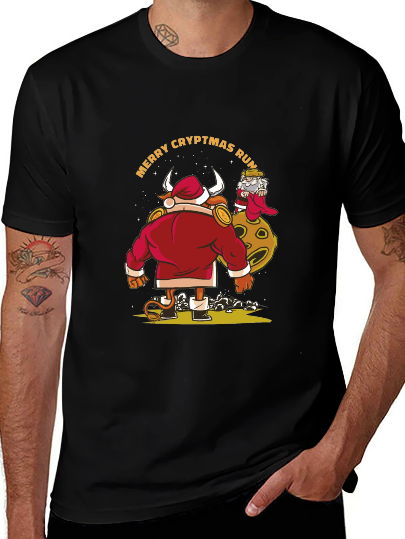 Merry Cryptmas Run Bull Santa T-Shirt