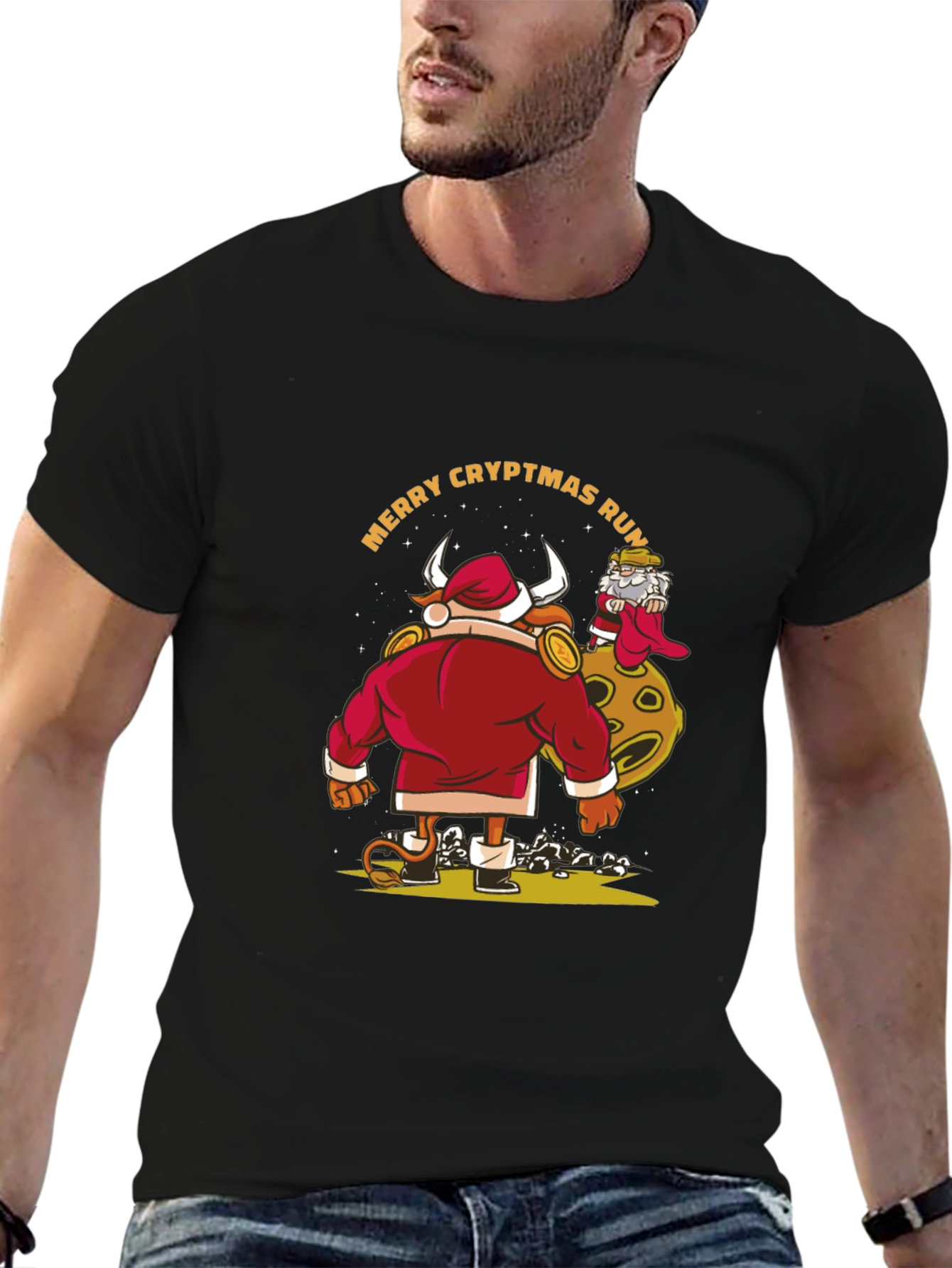 Merry Cryptmas Run Bull Santa T-Shirt