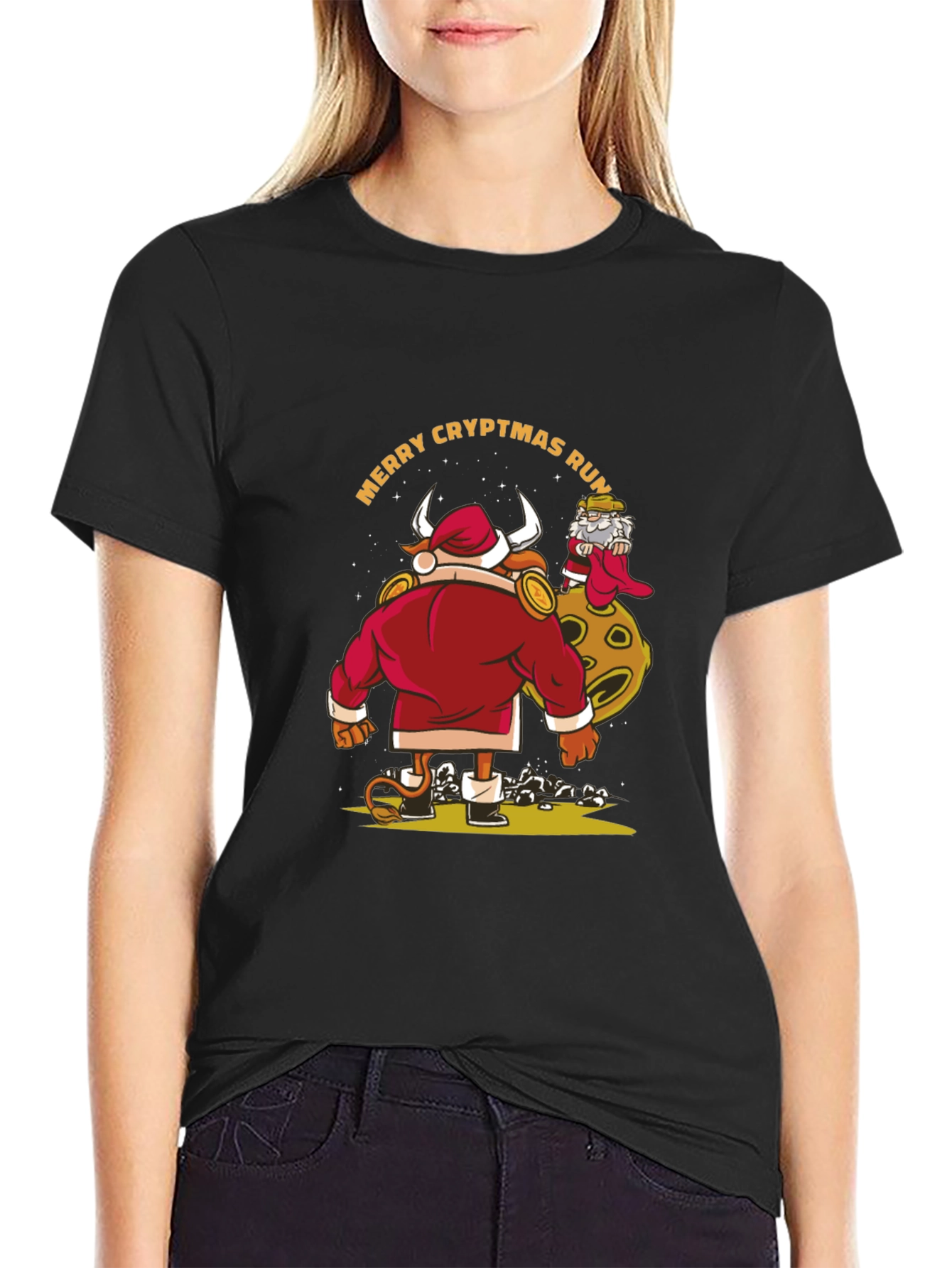 Merry Cryptmas Run Bull Santa T-Shirt
