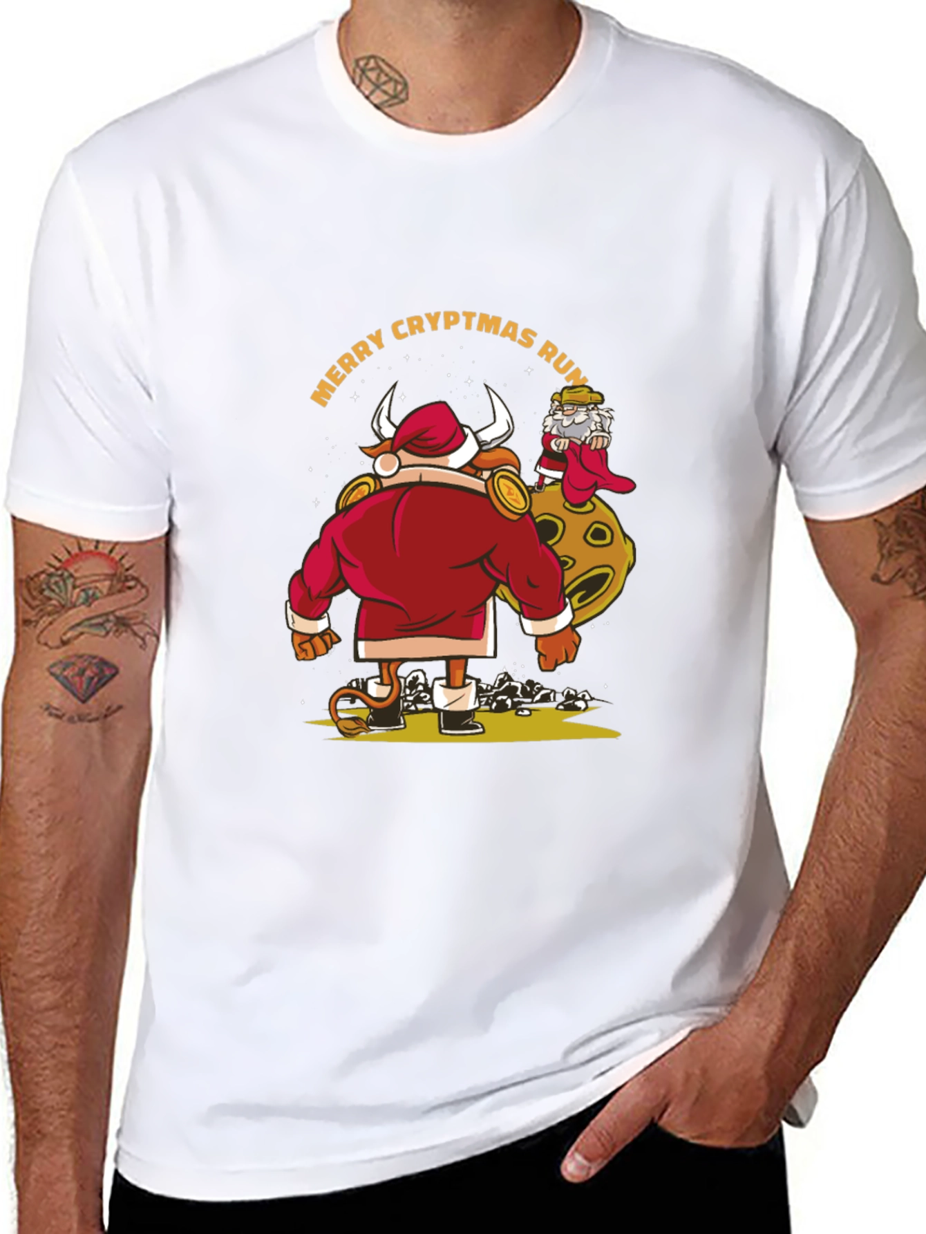 Merry Cryptmas Run Bull Santa T-Shirt