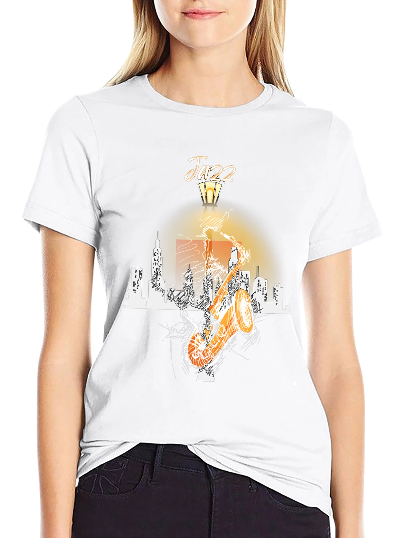 Jazz Saxophone Cityscape Graphic T-Shirt