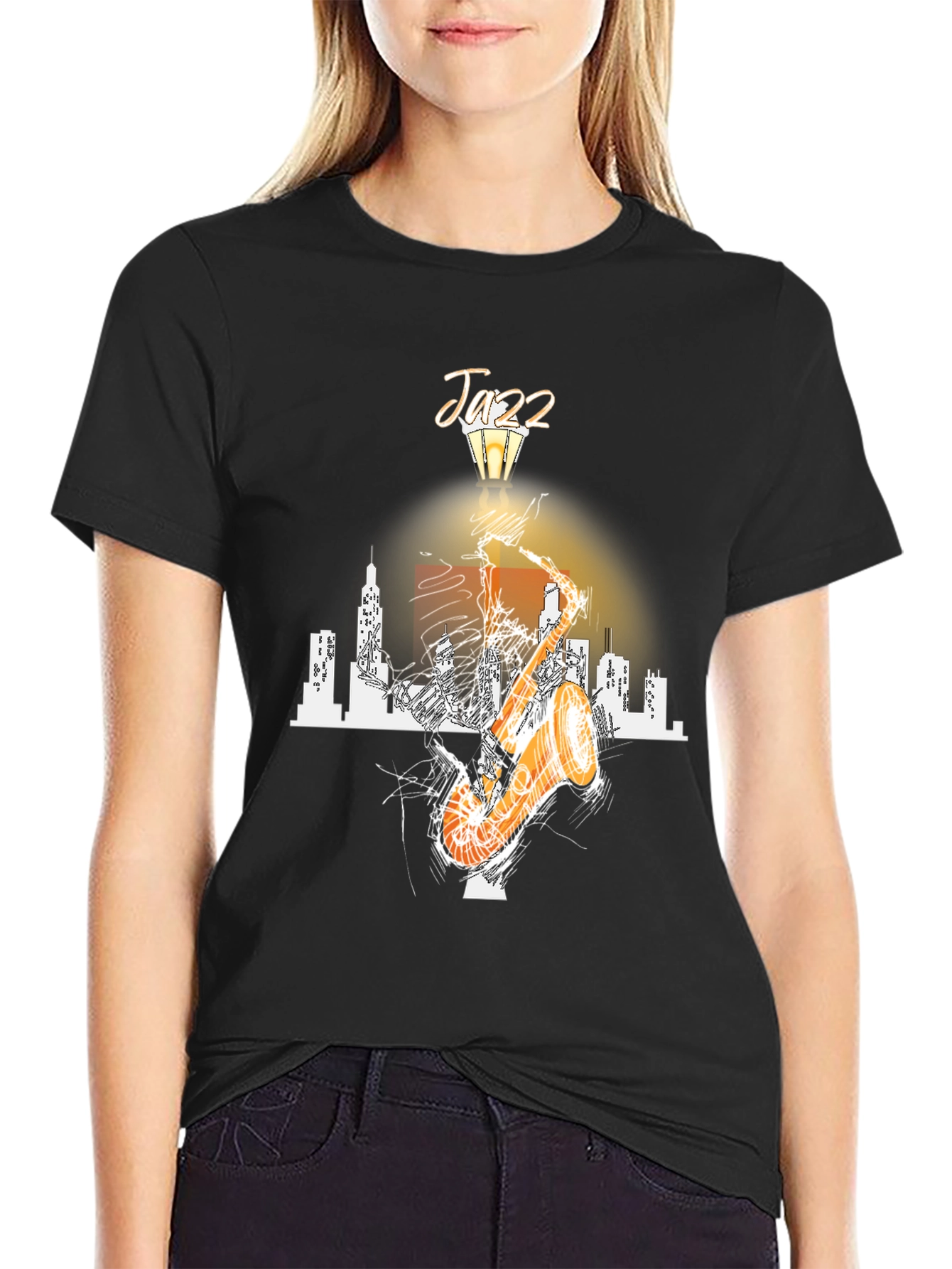 Jazz Saxophone Cityscape Graphic T-Shirt