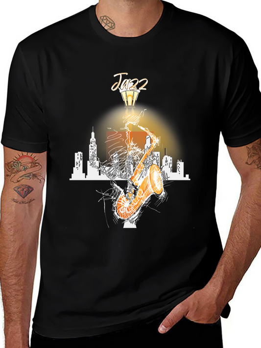 Jazz Saxophone Cityscape Graphic T-Shirt