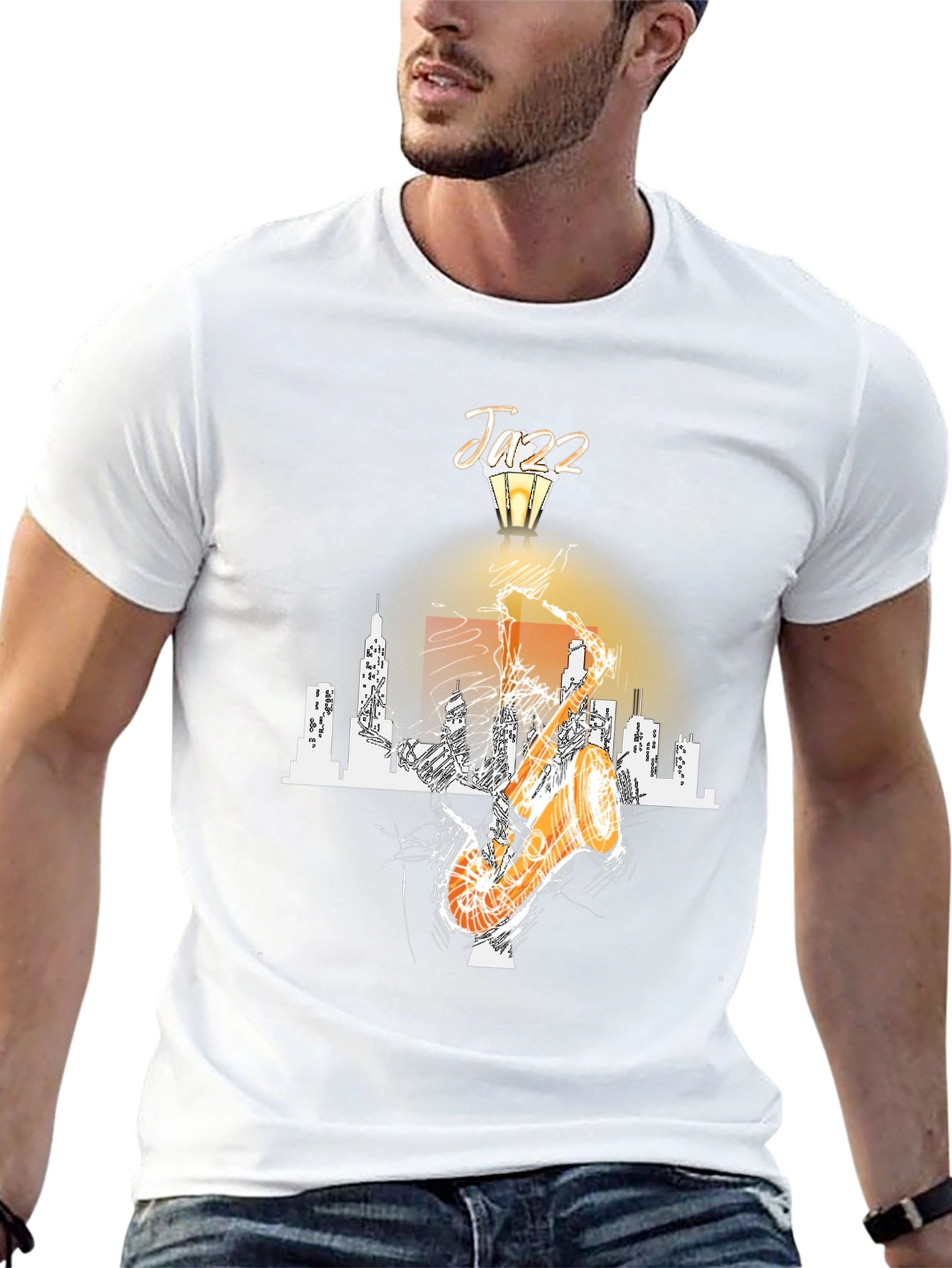 Jazz Saxophone Cityscape Graphic T-Shirt