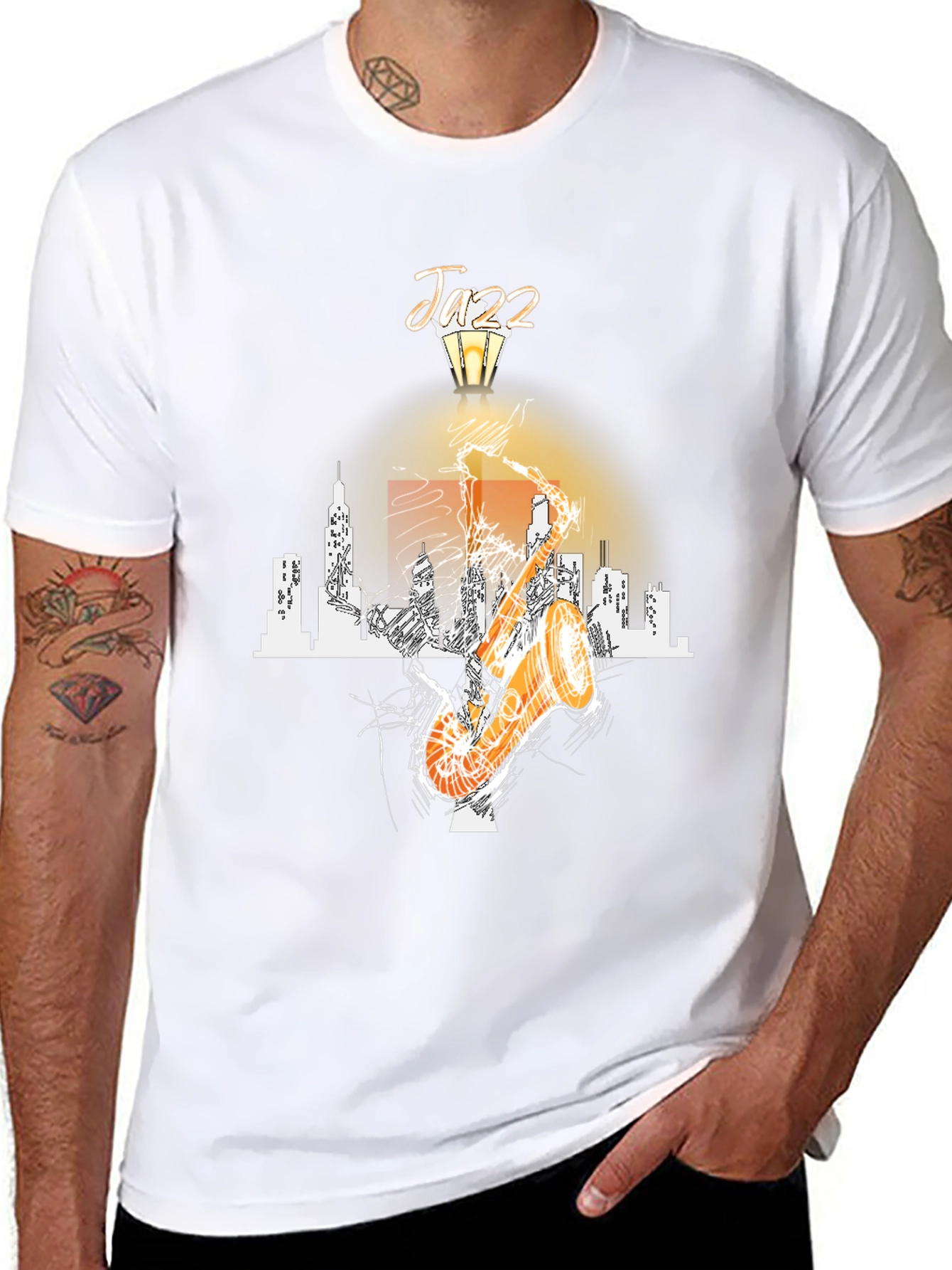 Jazz Saxophone Cityscape Graphic T-Shirt