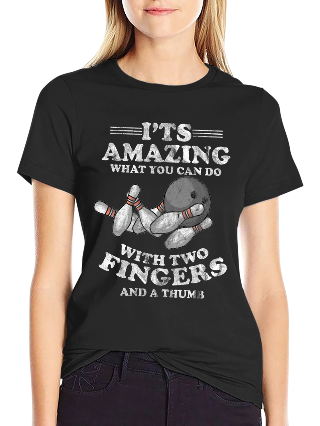 Funny Bowling T-Shirt - Two Fingers & a Thumb