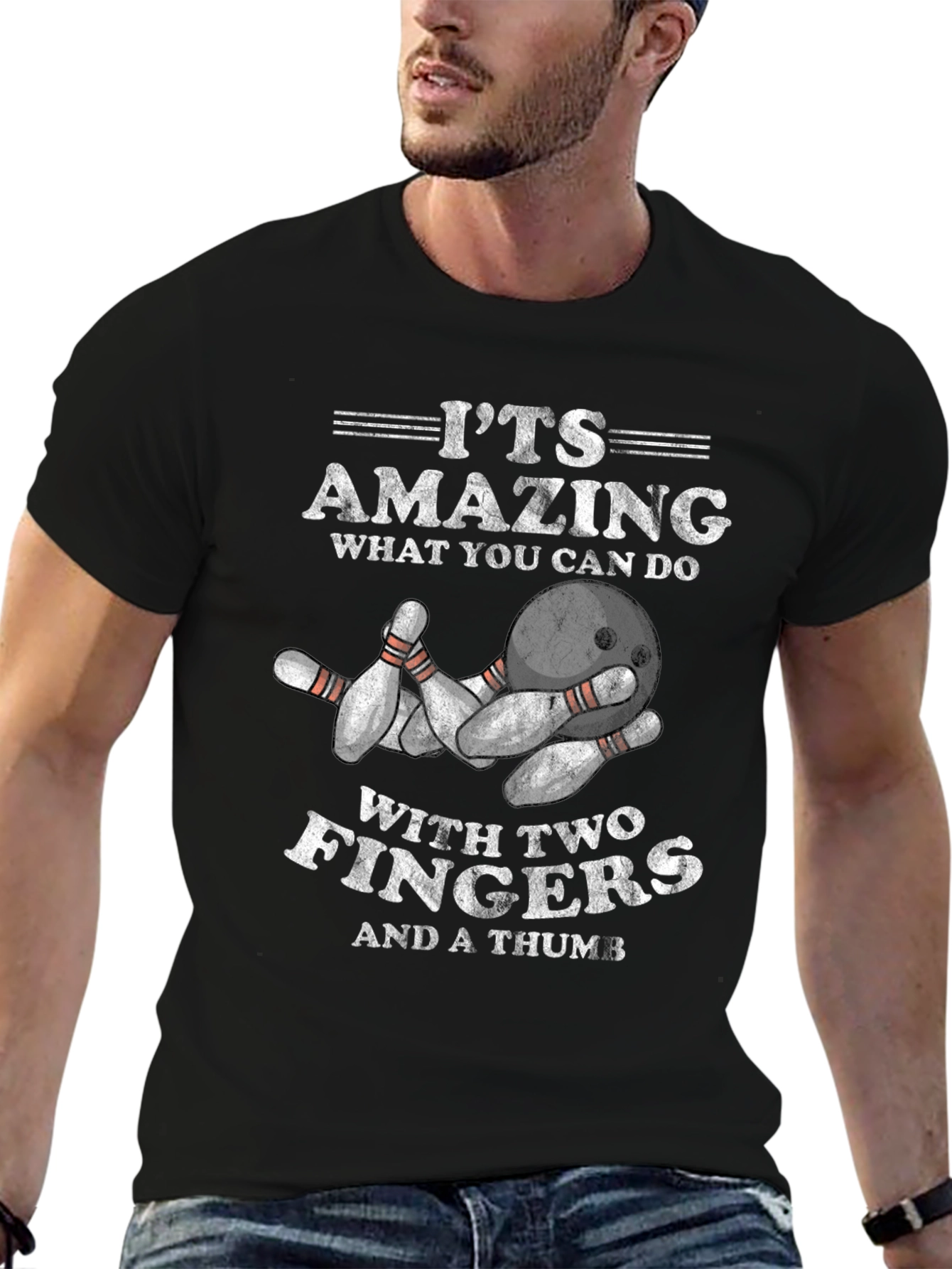 Funny Bowling T-Shirt - Two Fingers & a Thumb