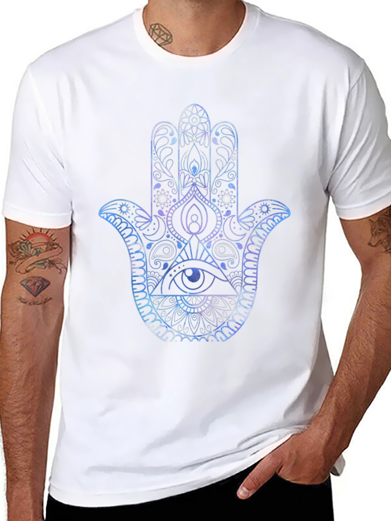 Hamsa Hand Graphic Print Mens T-Shirt