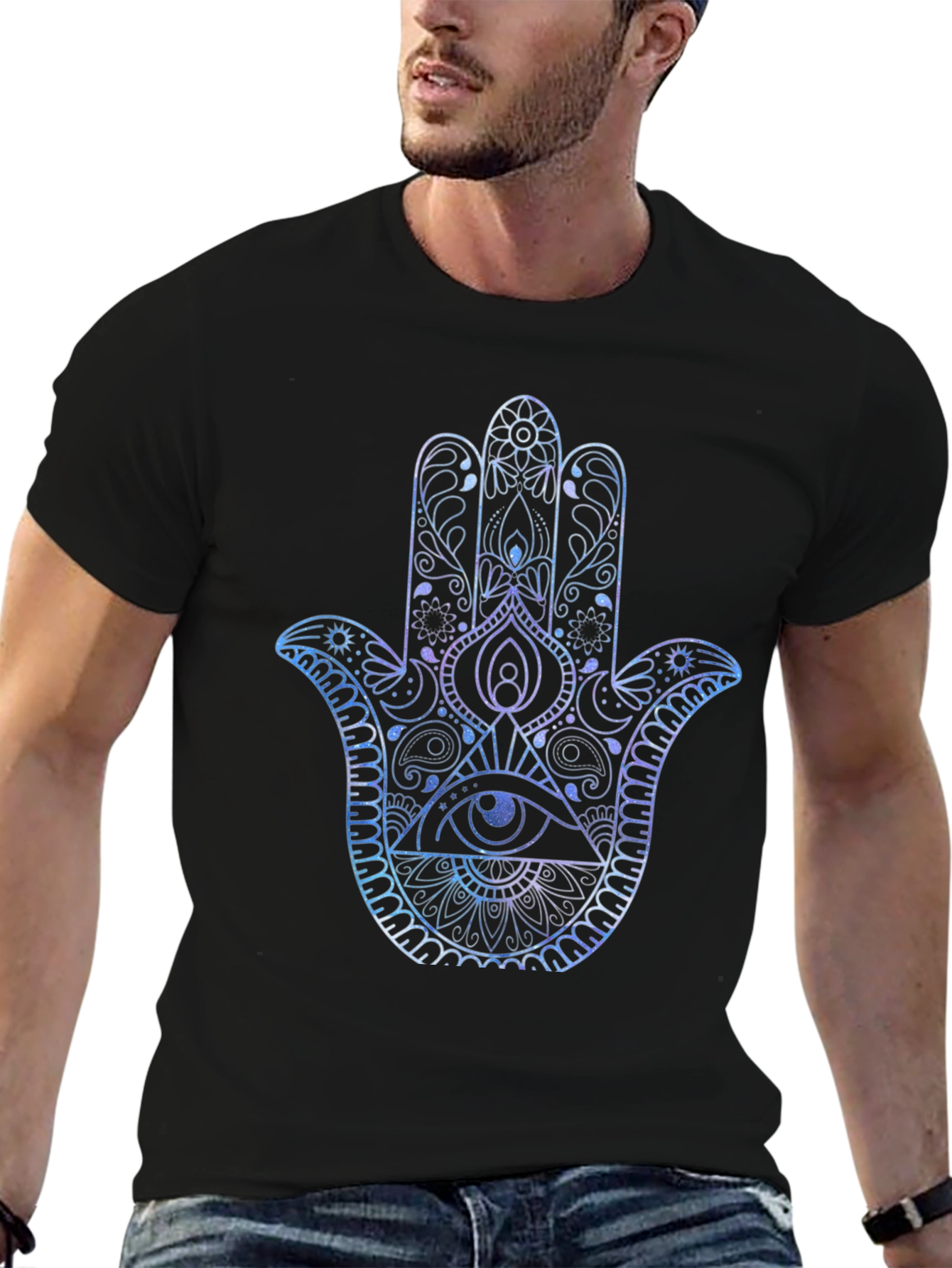 Hamsa Hand Graphic Print Mens T-Shirt