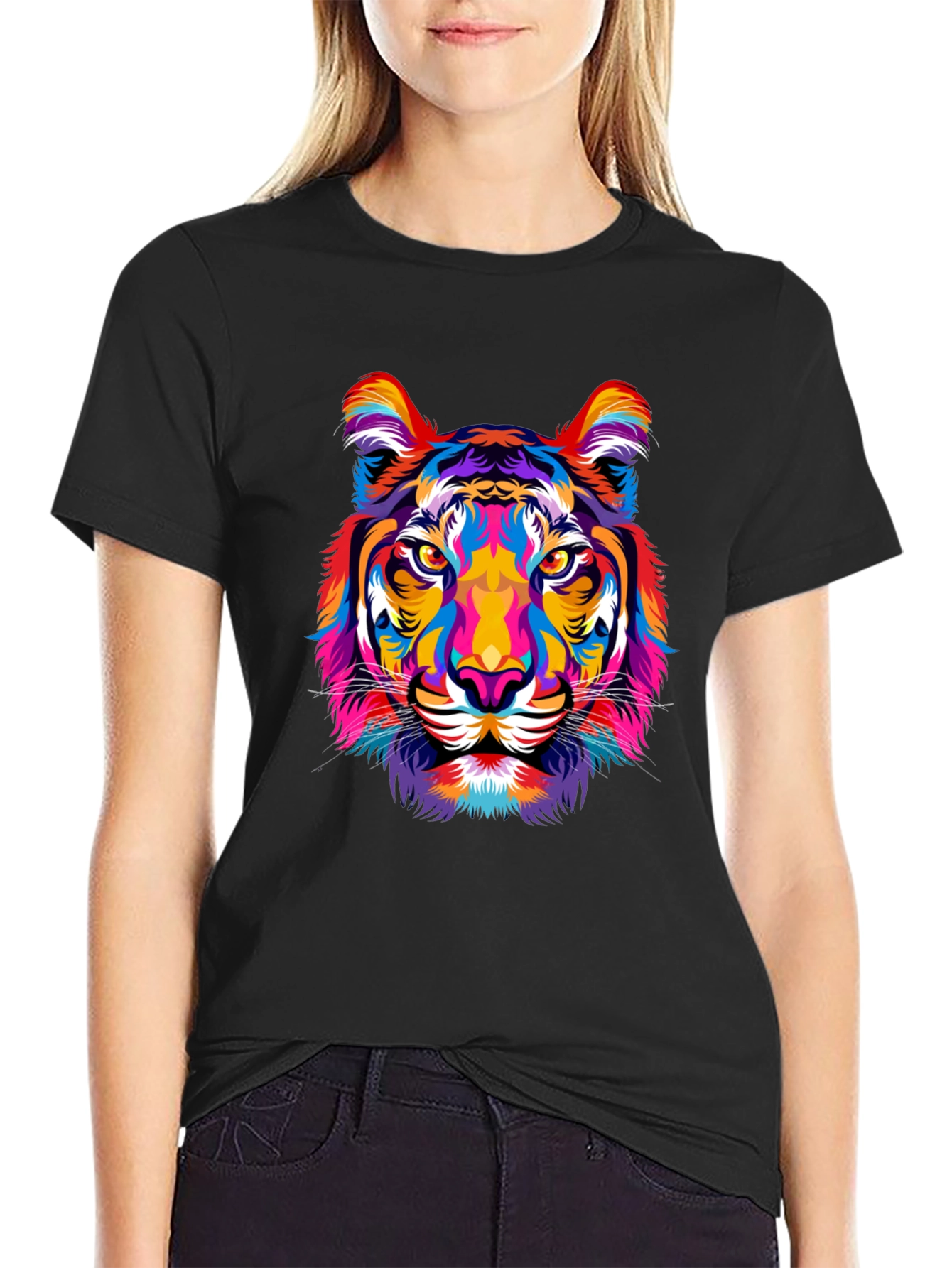 Vibrant Tiger Graphic Print Mens Black T-Shirt