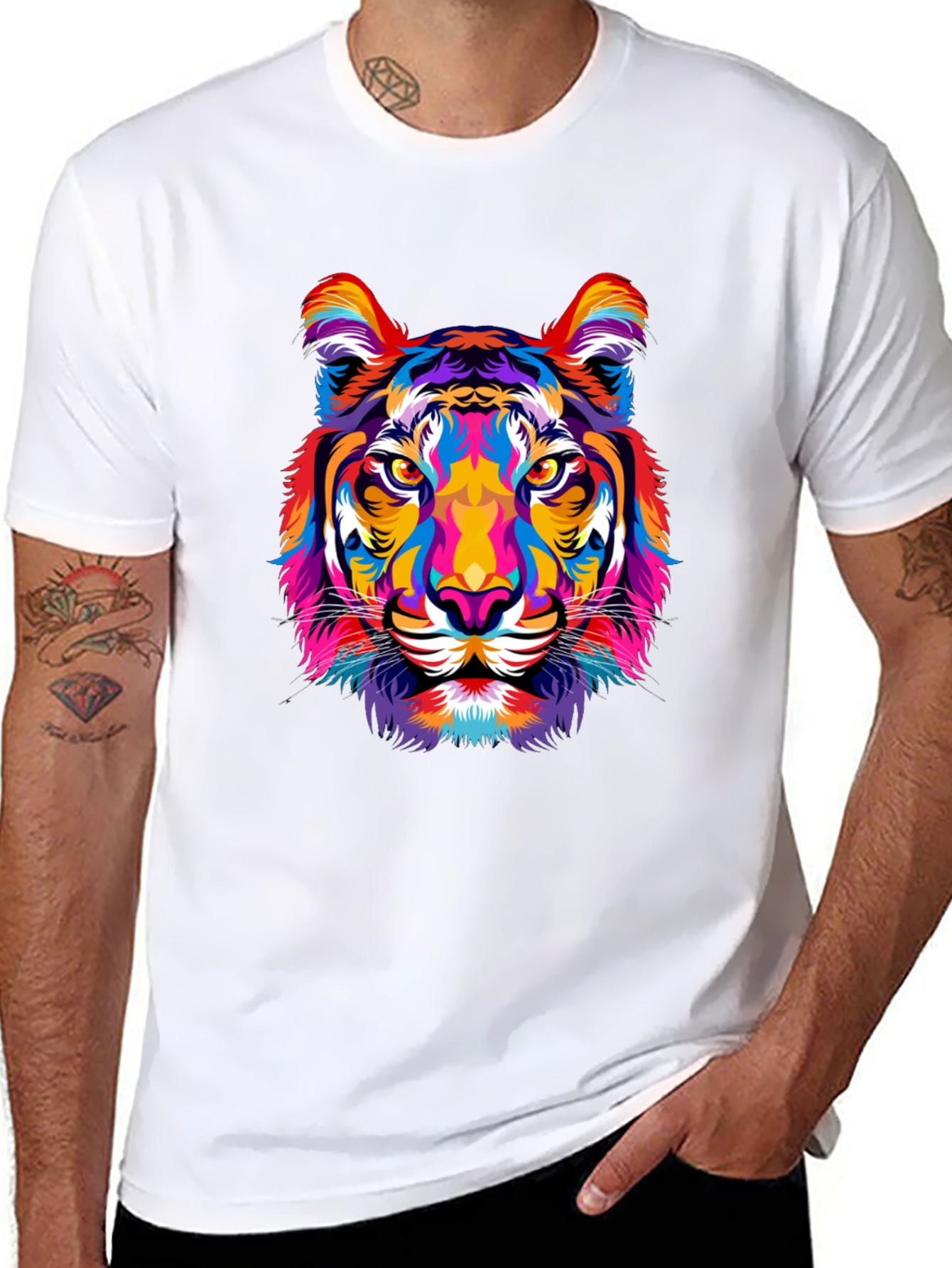 Vibrant Tiger Graphic Print Mens Black T-Shirt