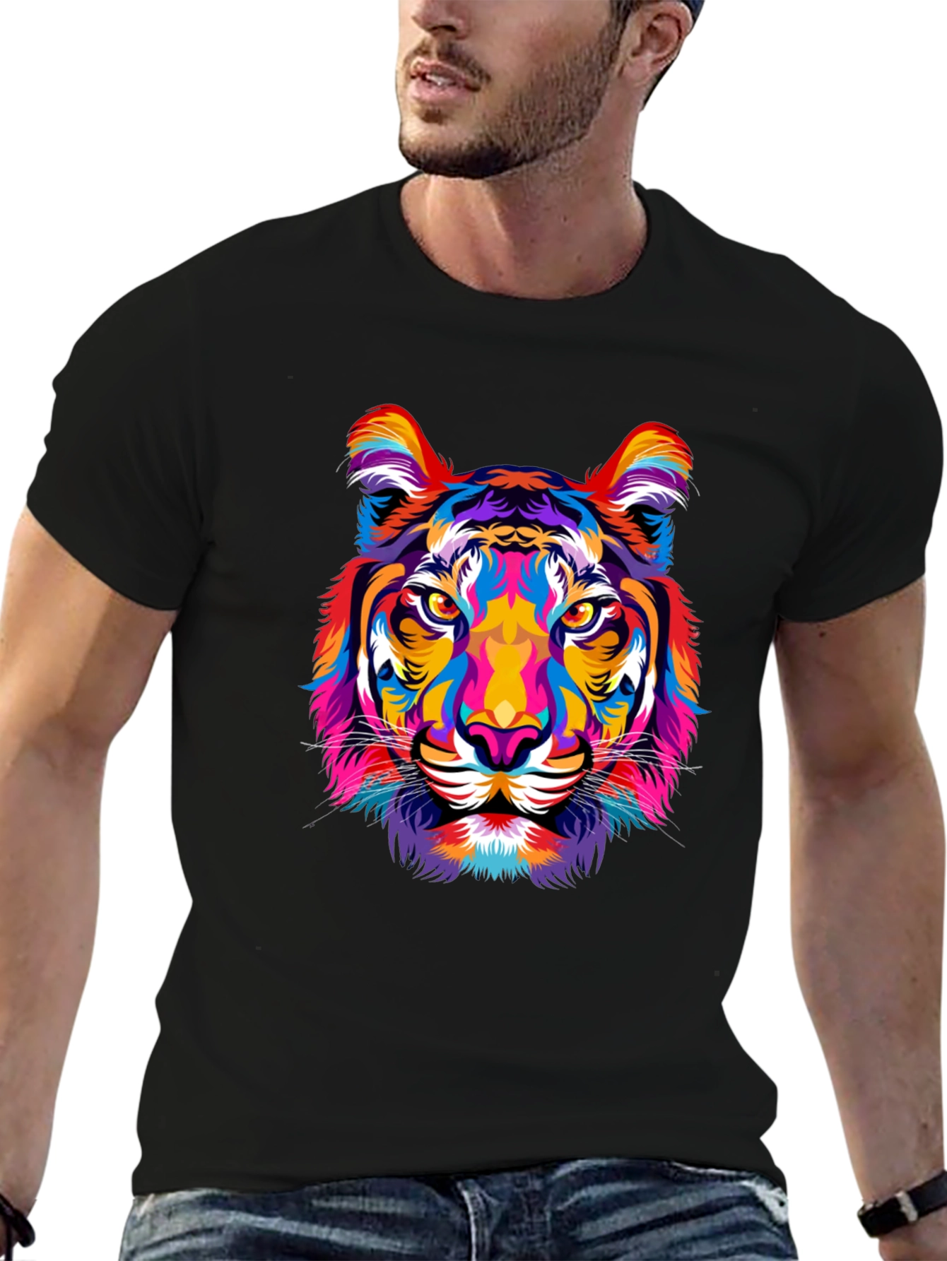 Vibrant Tiger Graphic Print Mens Black T-Shirt