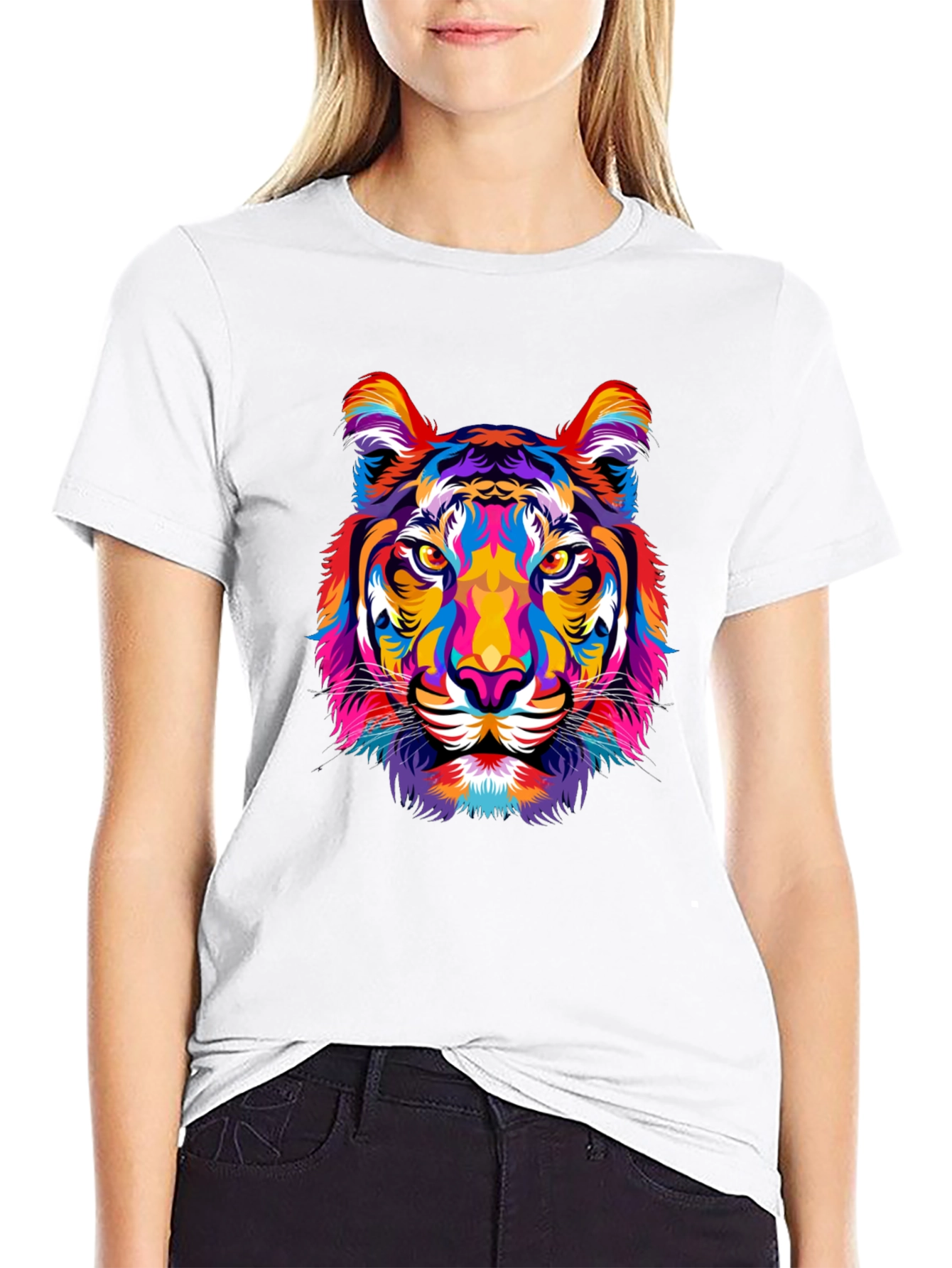 Vibrant Tiger Graphic Print Mens Black T-Shirt