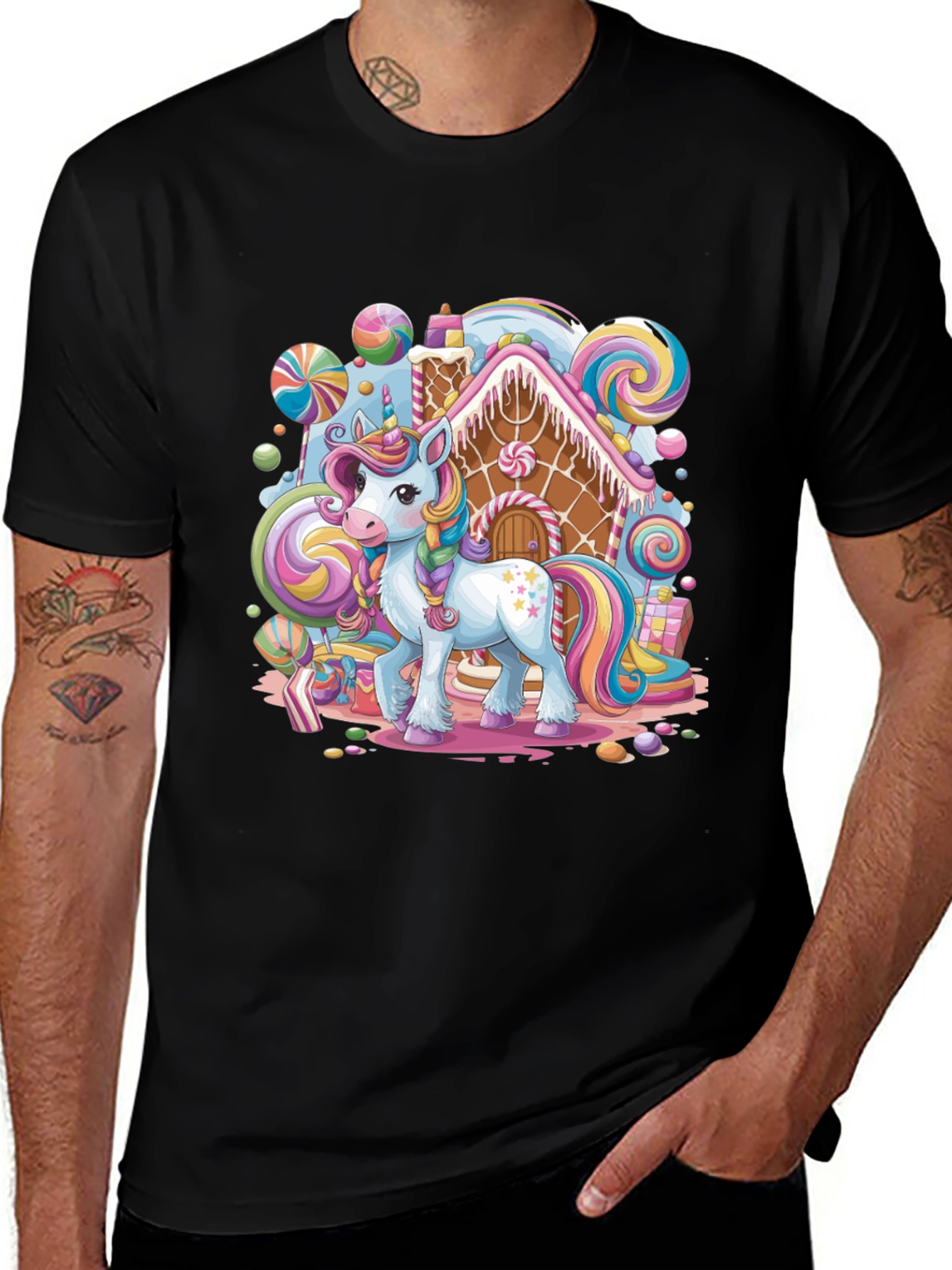 Unicorn Candy House Graphic T-Shirt