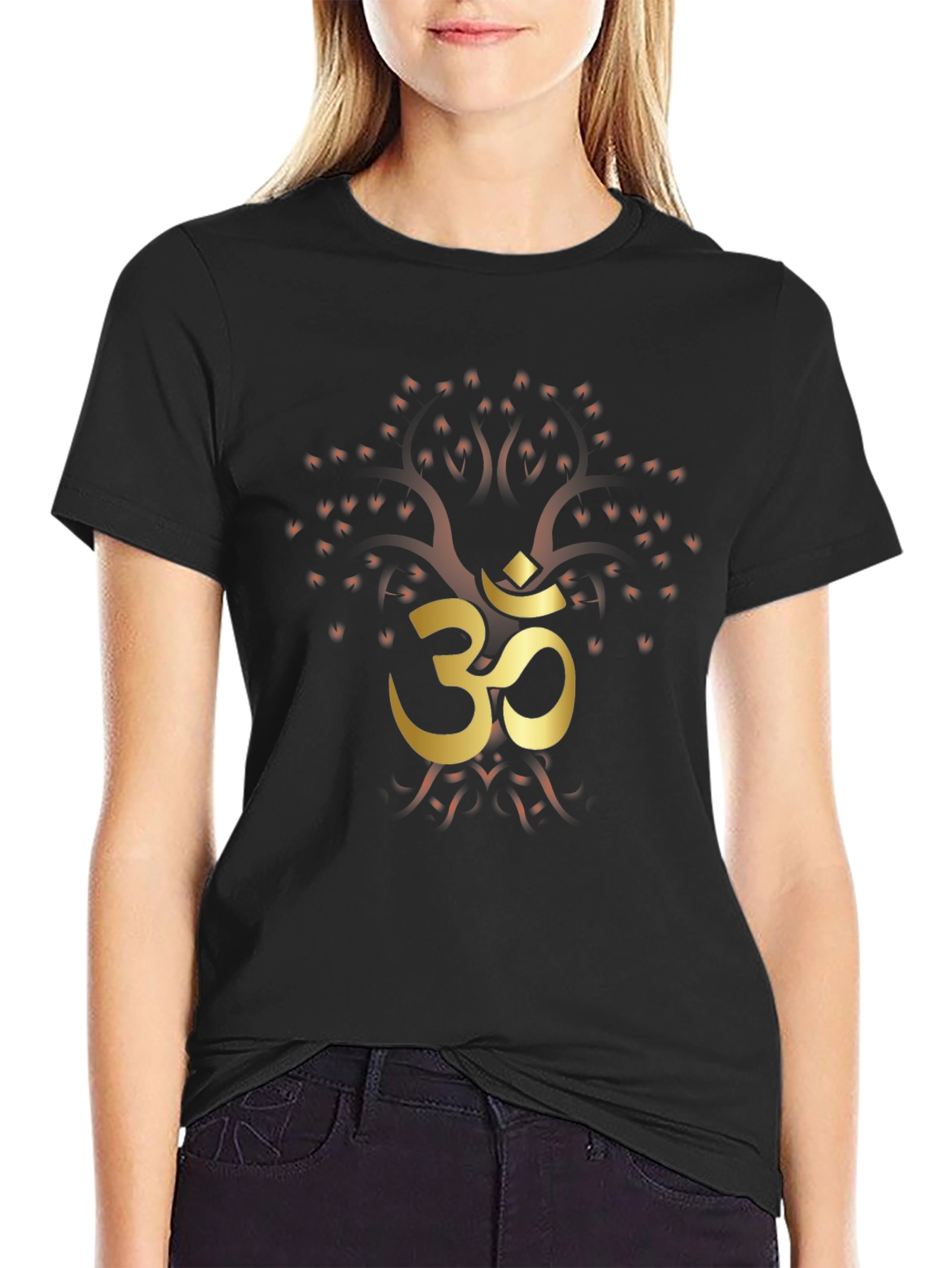 Om Tree Graphic Tee - Black Cotton Blend