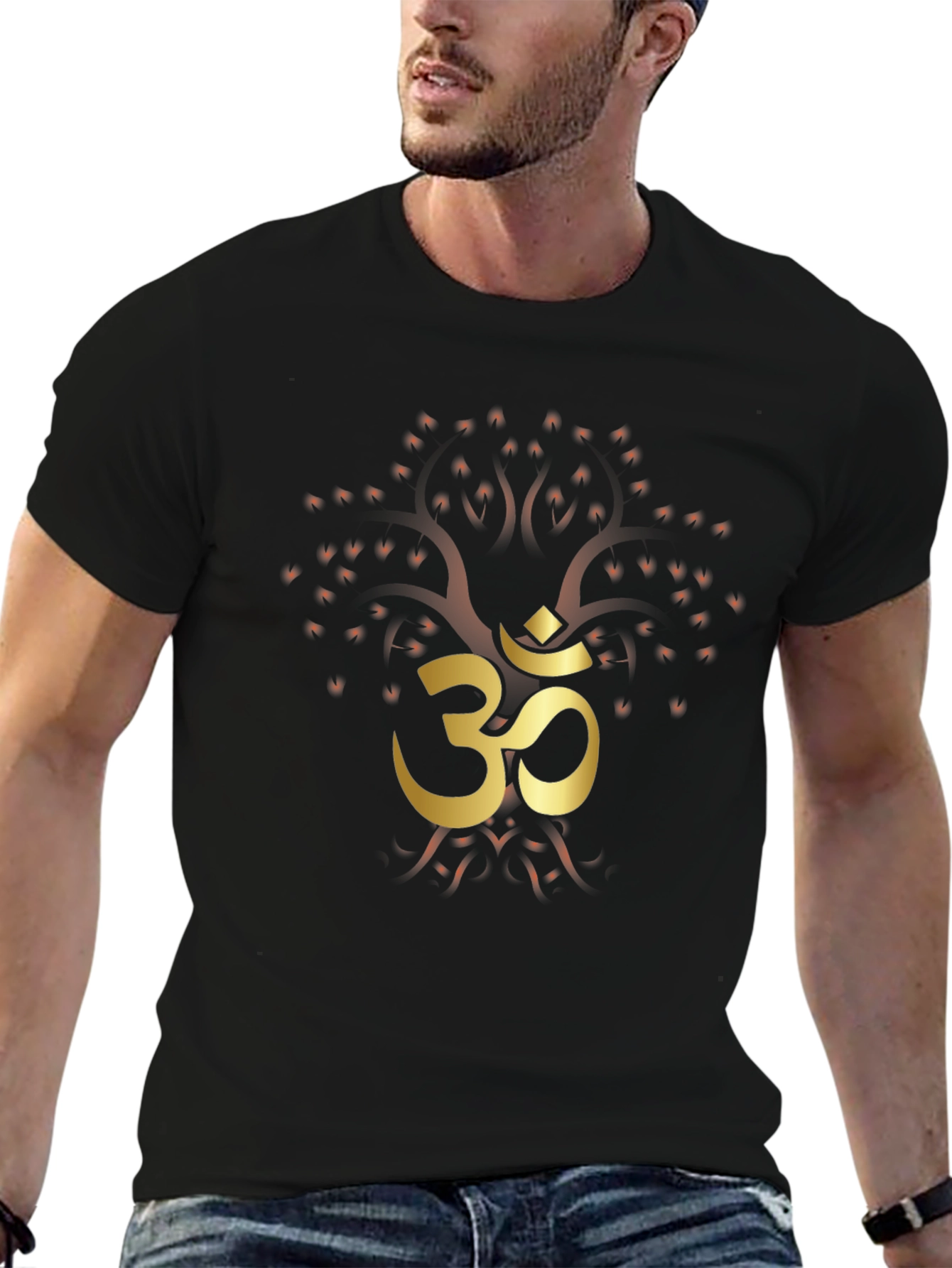 Om Tree Graphic Tee - Black Cotton Blend