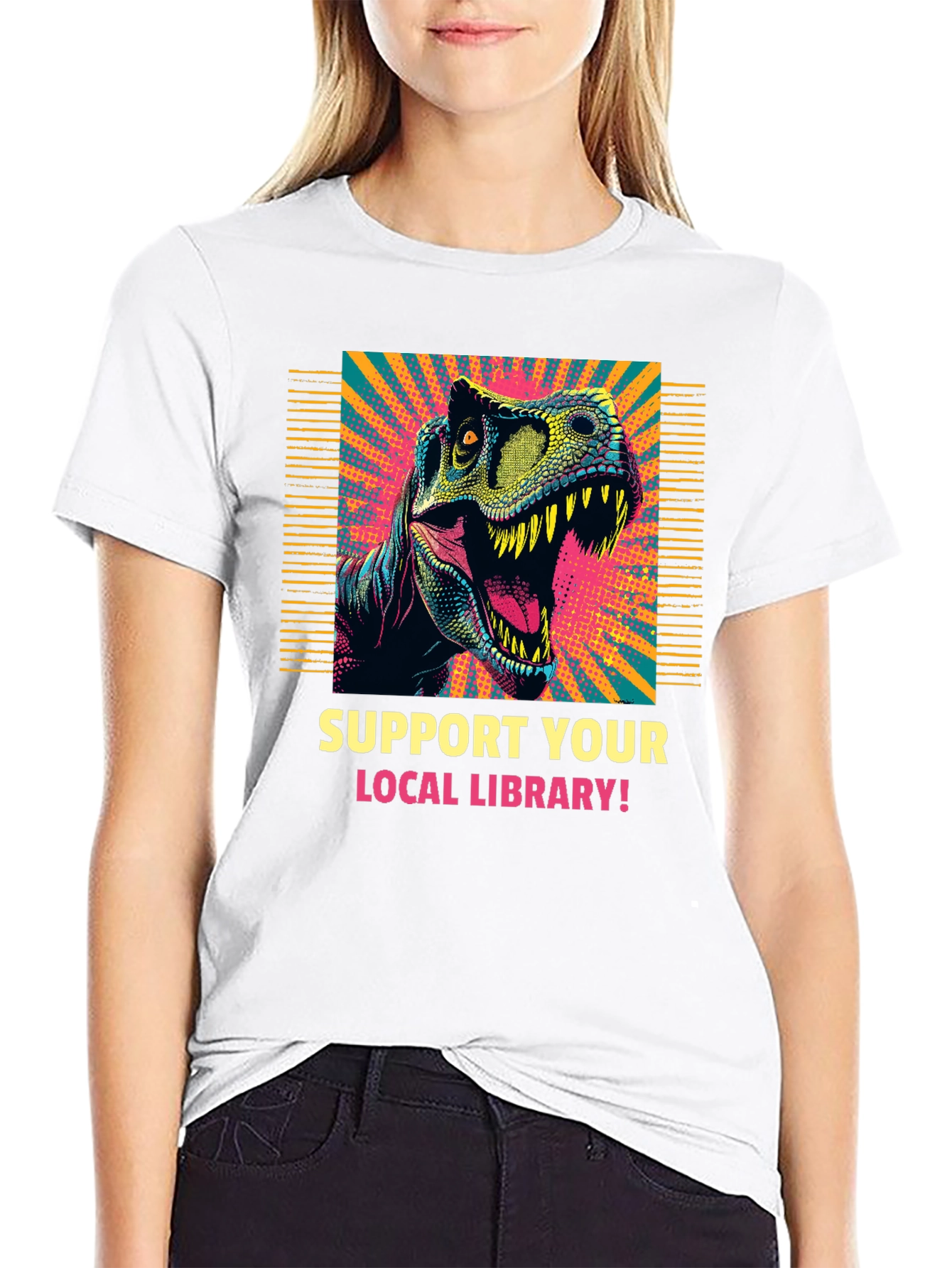 Dinosaur Library T-Shirt - Support Your Local Library