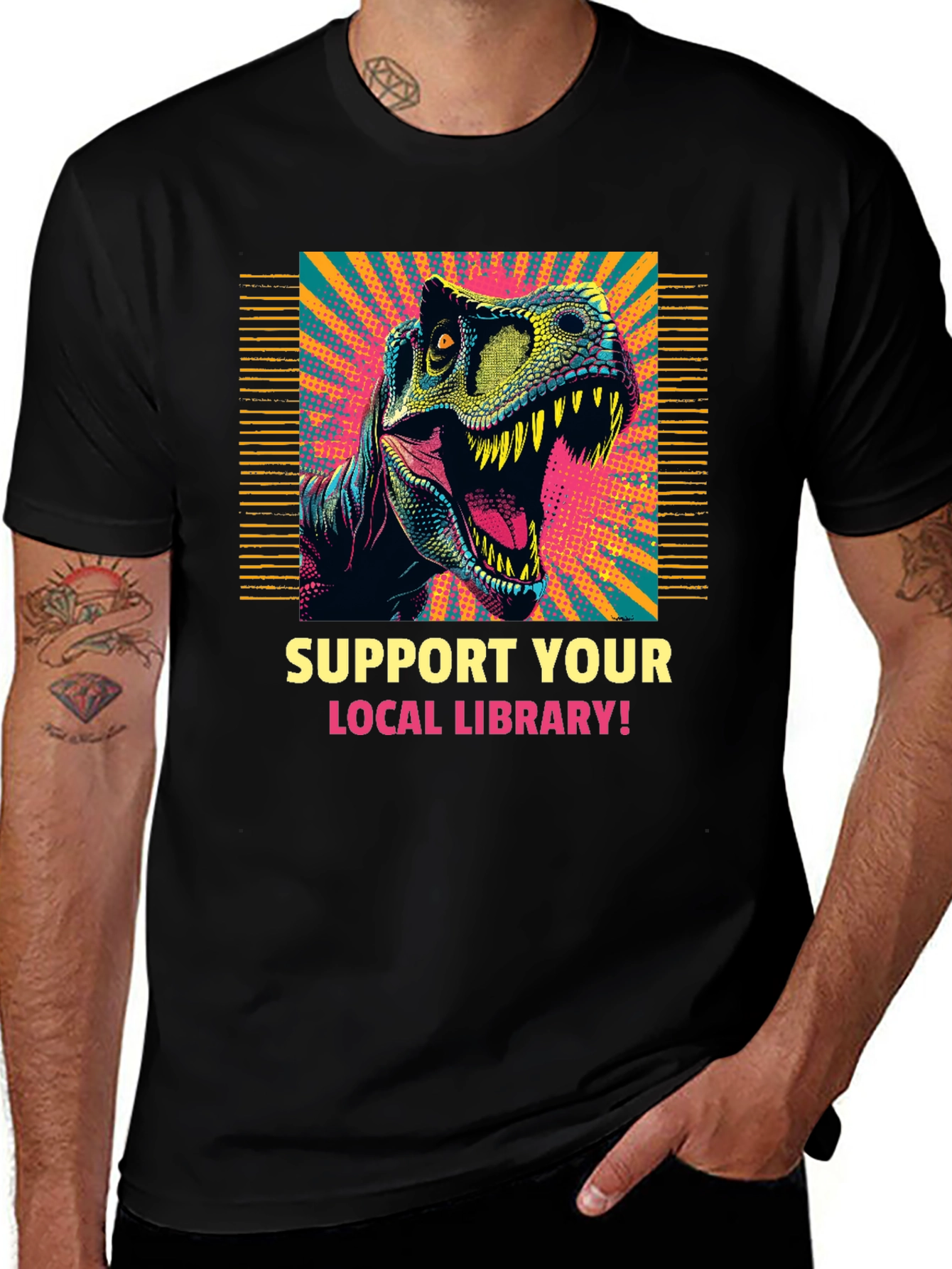 Dinosaur Library T-Shirt - Support Your Local Library