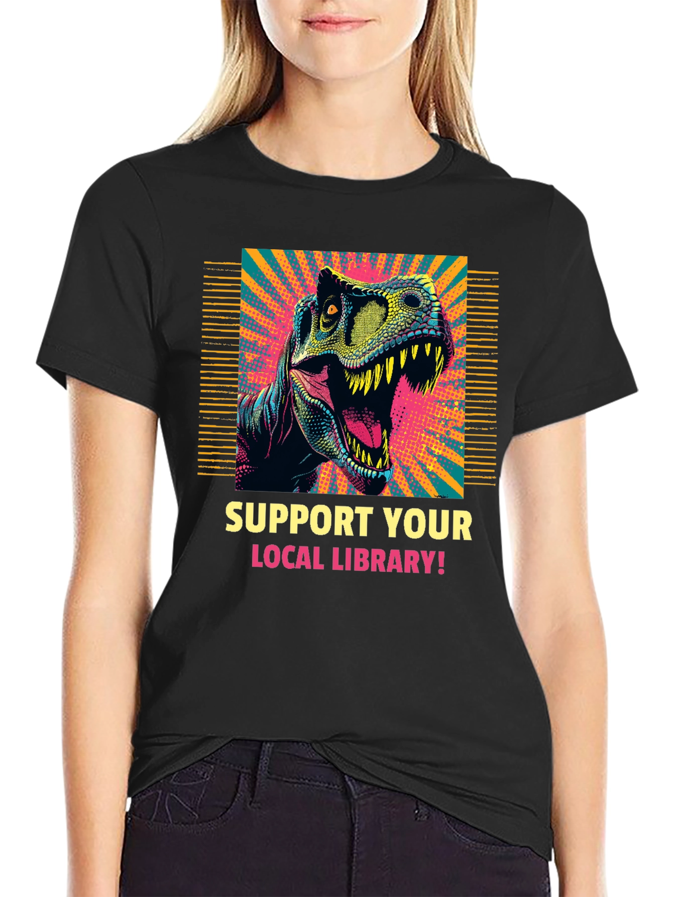 Dinosaur Library T-Shirt - Support Your Local Library