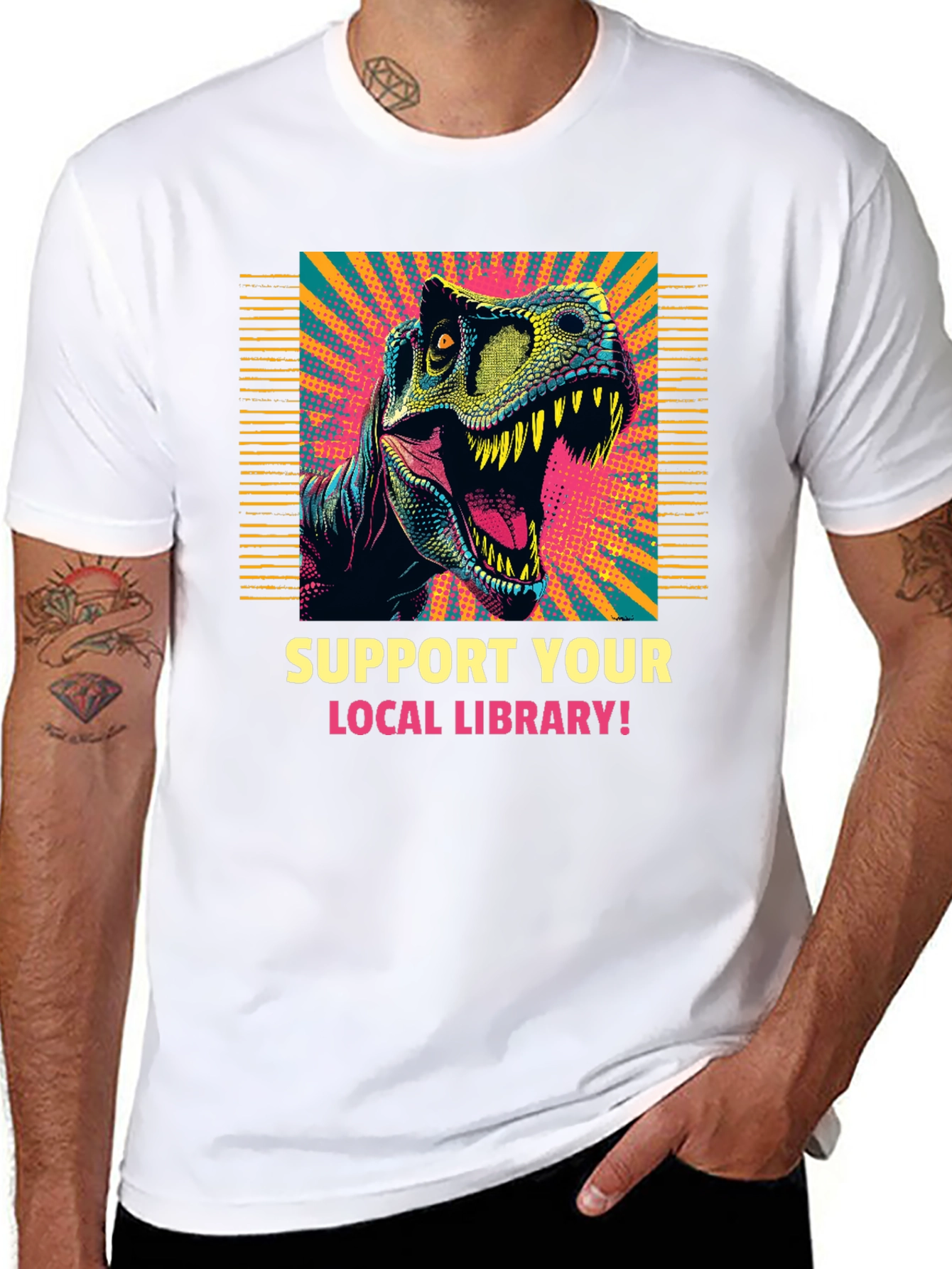 Dinosaur Library T-Shirt - Support Your Local Library