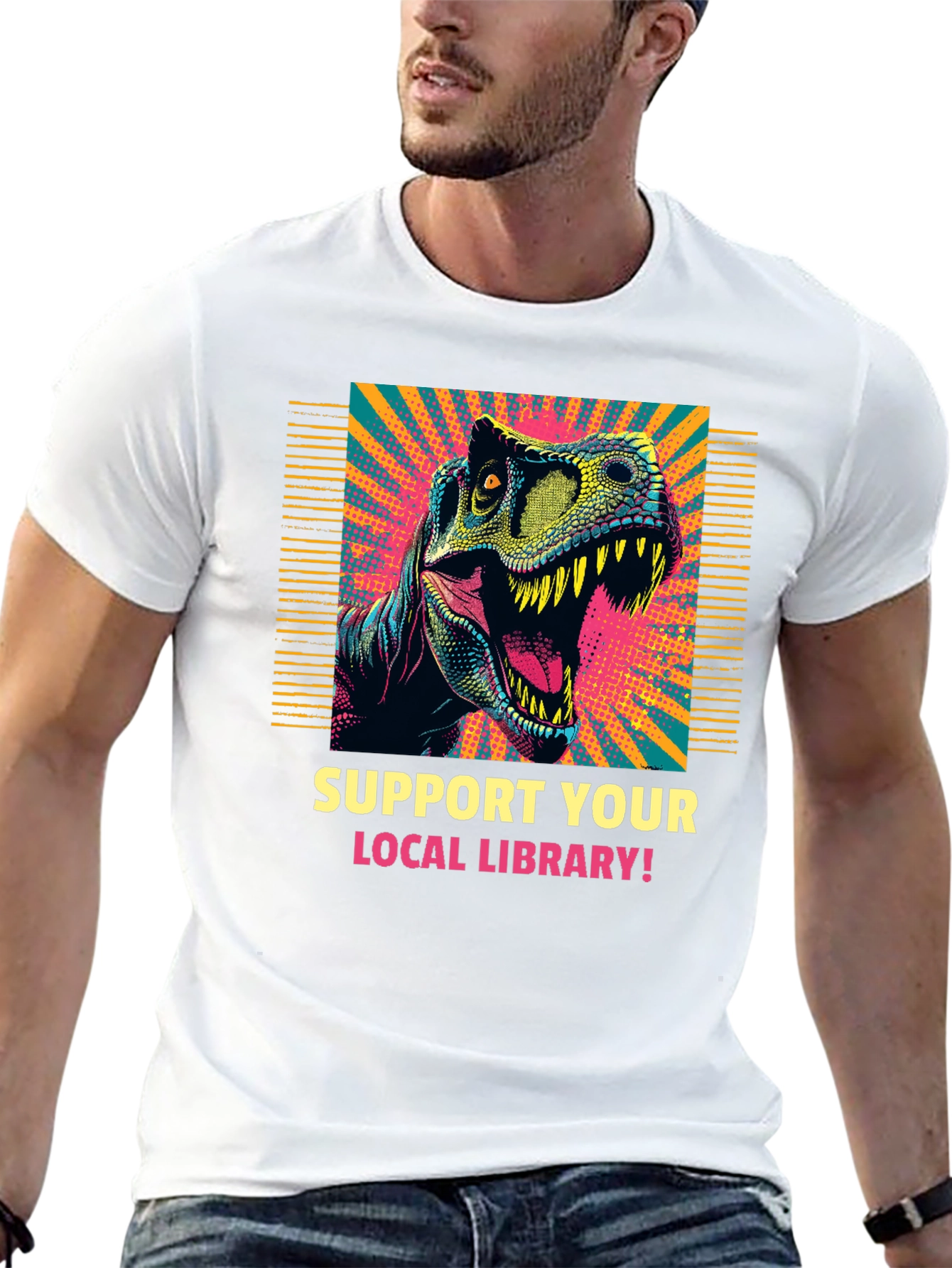 Dinosaur Library T-Shirt - Support Your Local Library