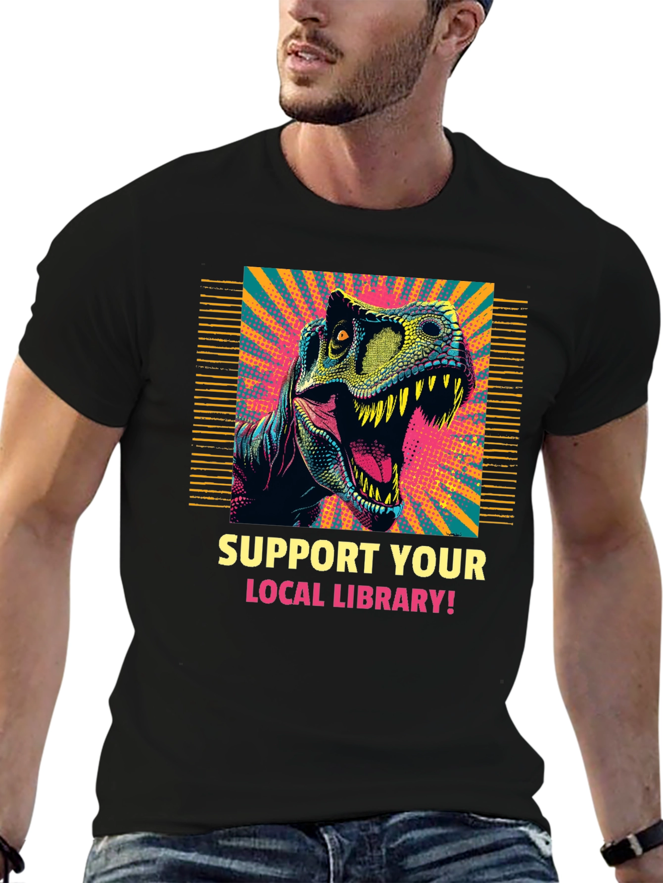 Dinosaur Library T-Shirt - Support Your Local Library