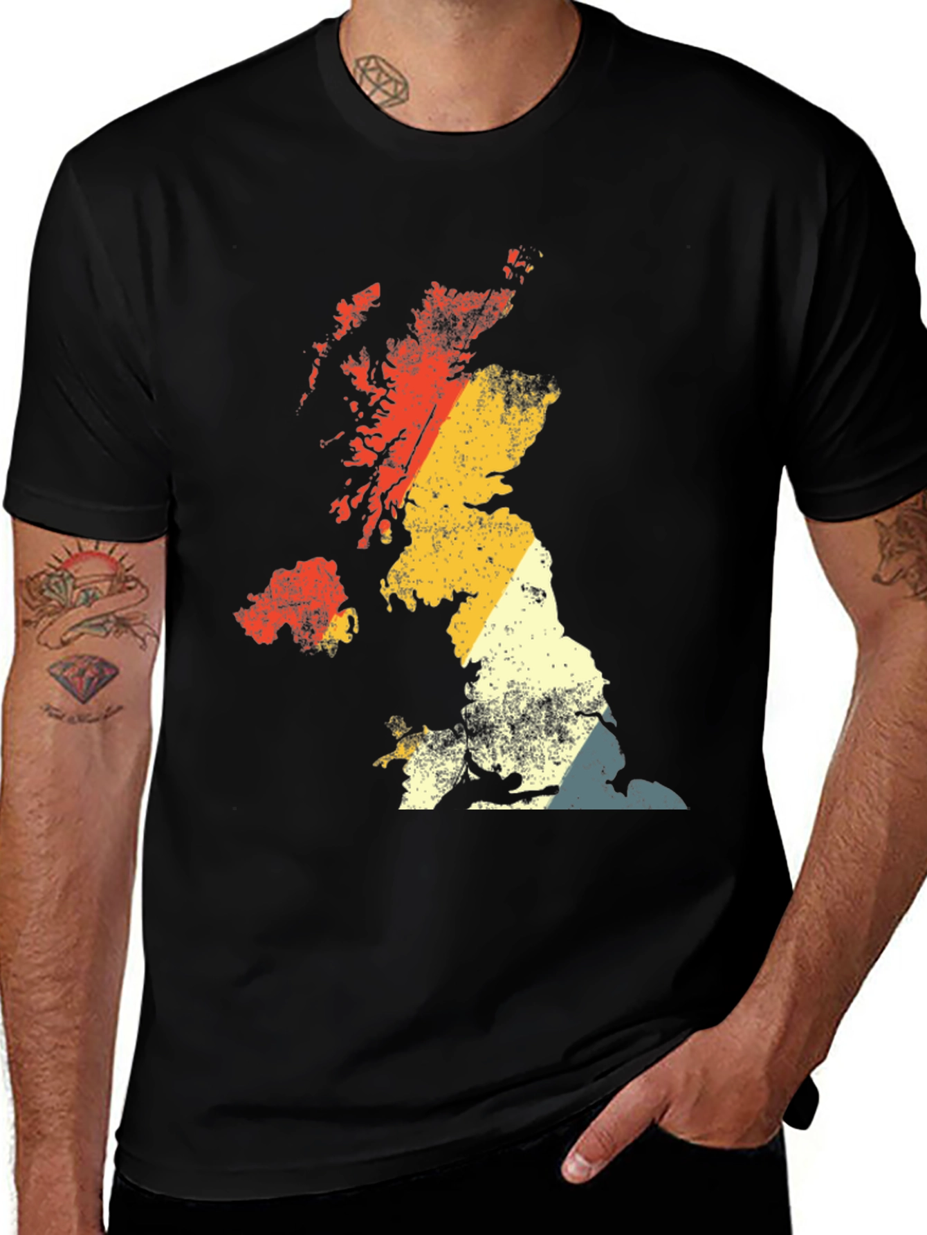 Retro UK Map Graphic Tee - Black