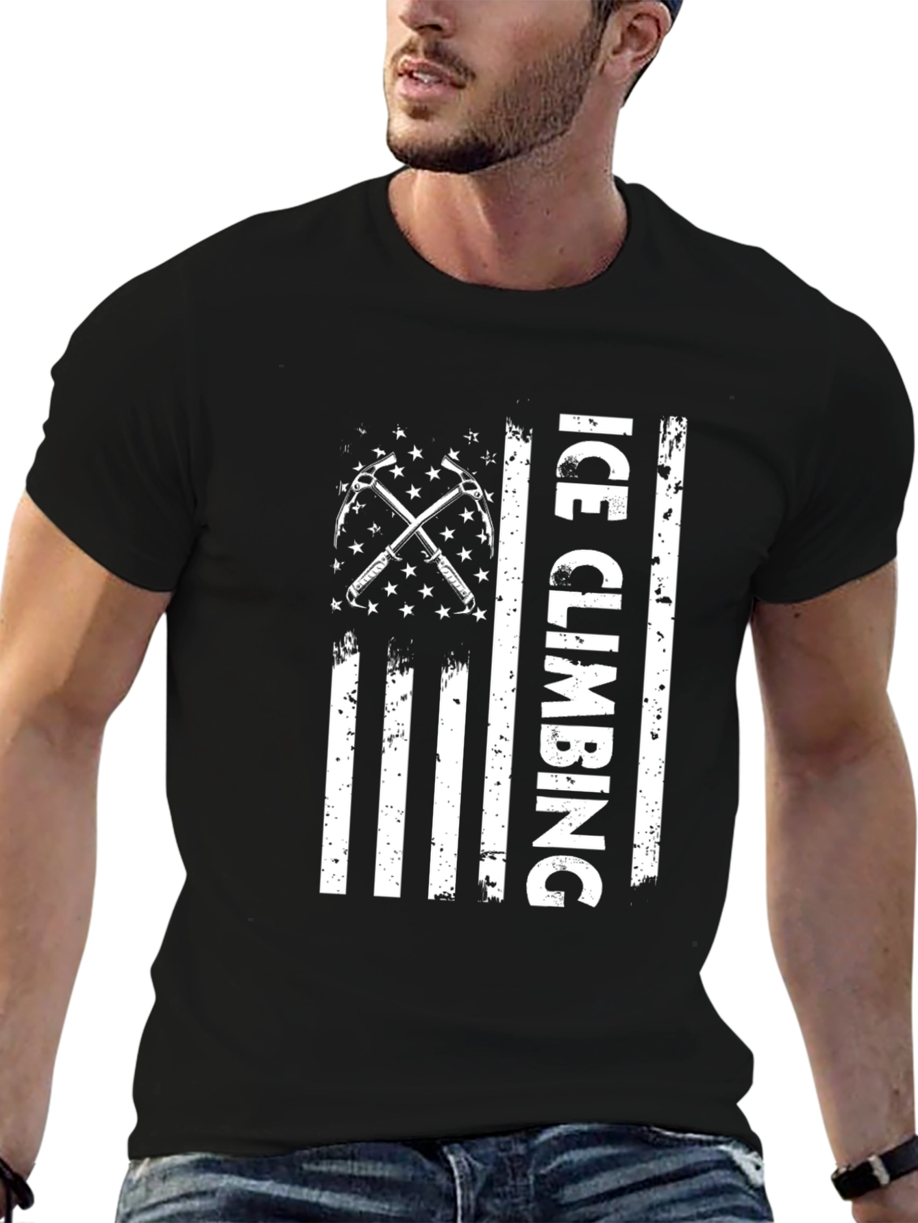 Ice Climbing USA Flag Graphic T-Shirt