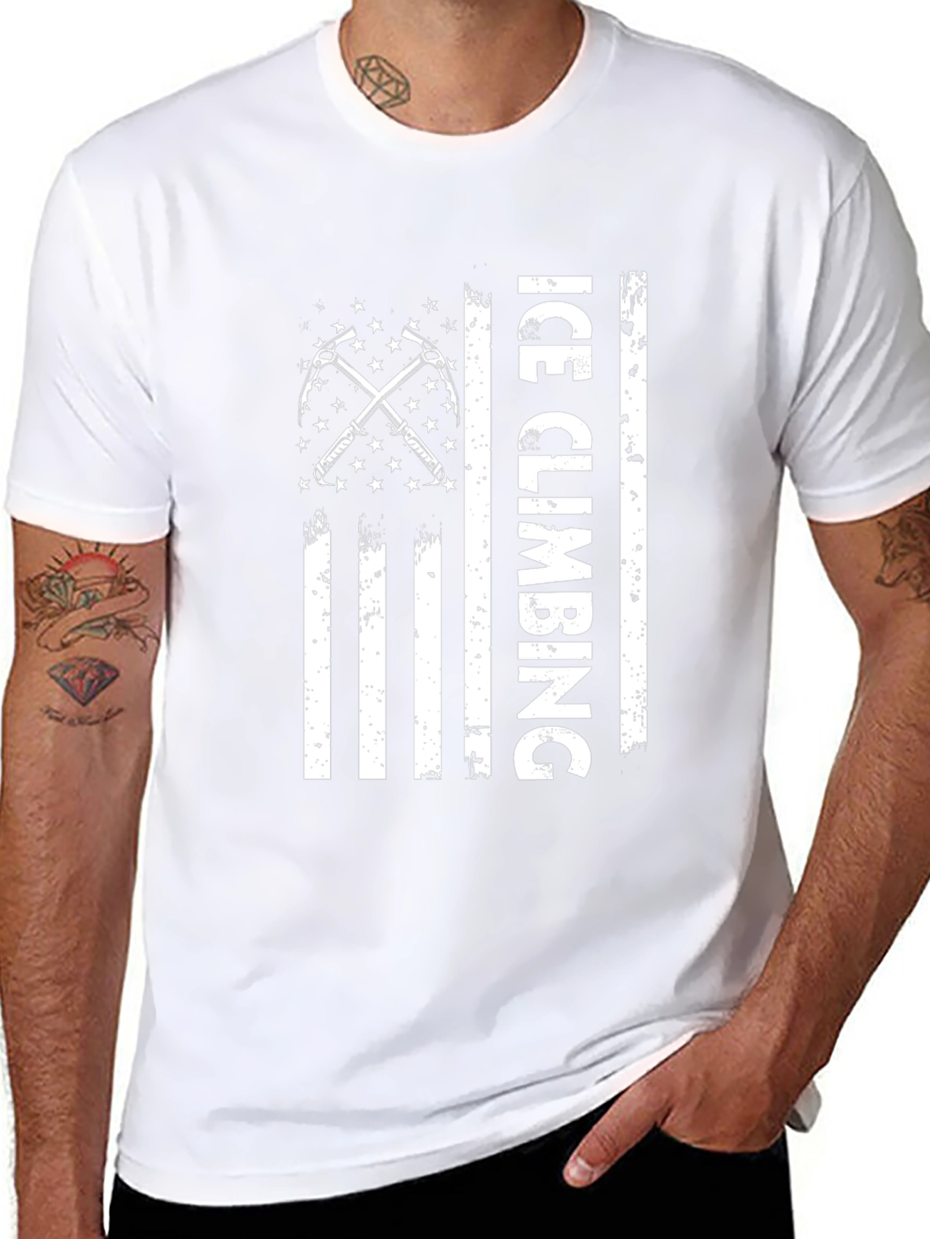 Ice Climbing USA Flag Graphic T-Shirt