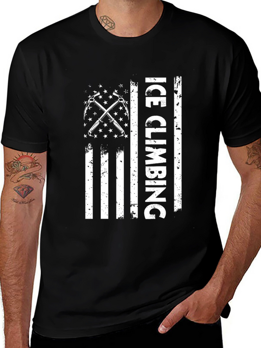 Ice Climbing USA Flag Graphic T-Shirt