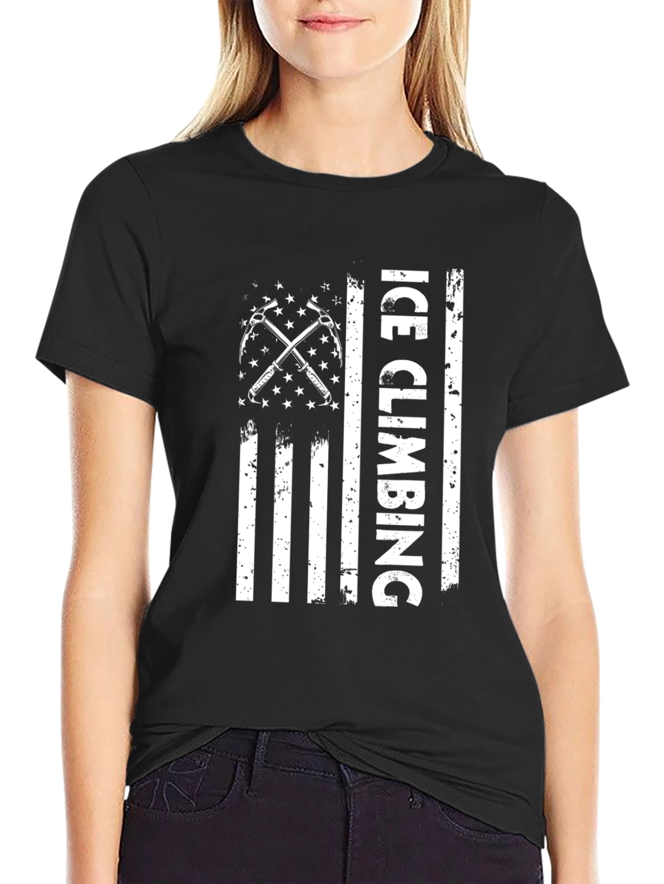 Ice Climbing USA Flag Graphic T-Shirt