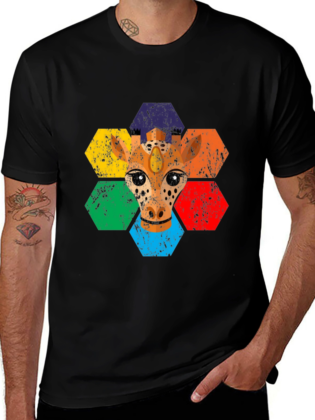 Rainbow Giraffe Hexagon T-Shirt