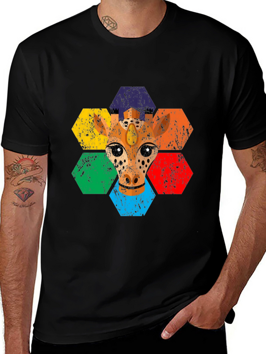 Rainbow Giraffe Hexagon T-Shirt