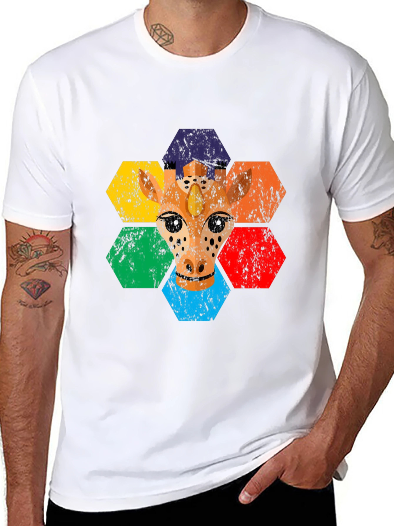 Rainbow Giraffe Hexagon T-Shirt
