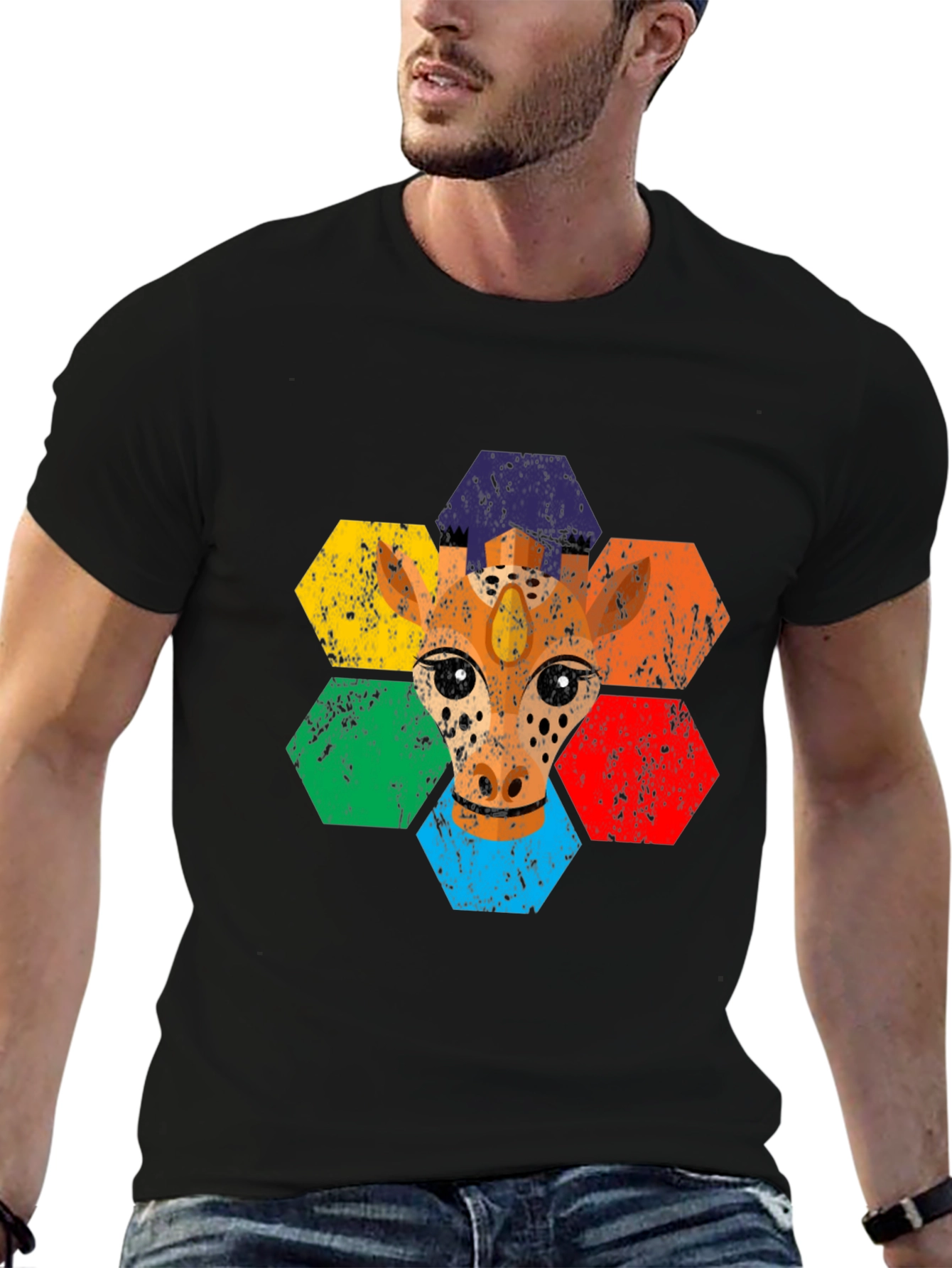 Rainbow Giraffe Hexagon T-Shirt