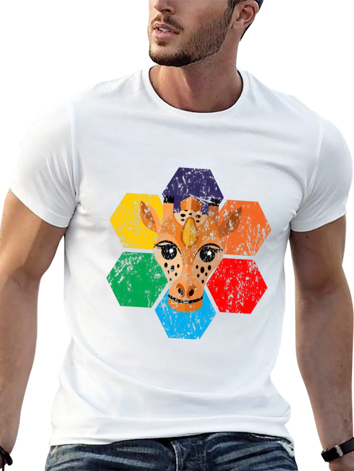 Rainbow Giraffe Hexagon T-Shirt