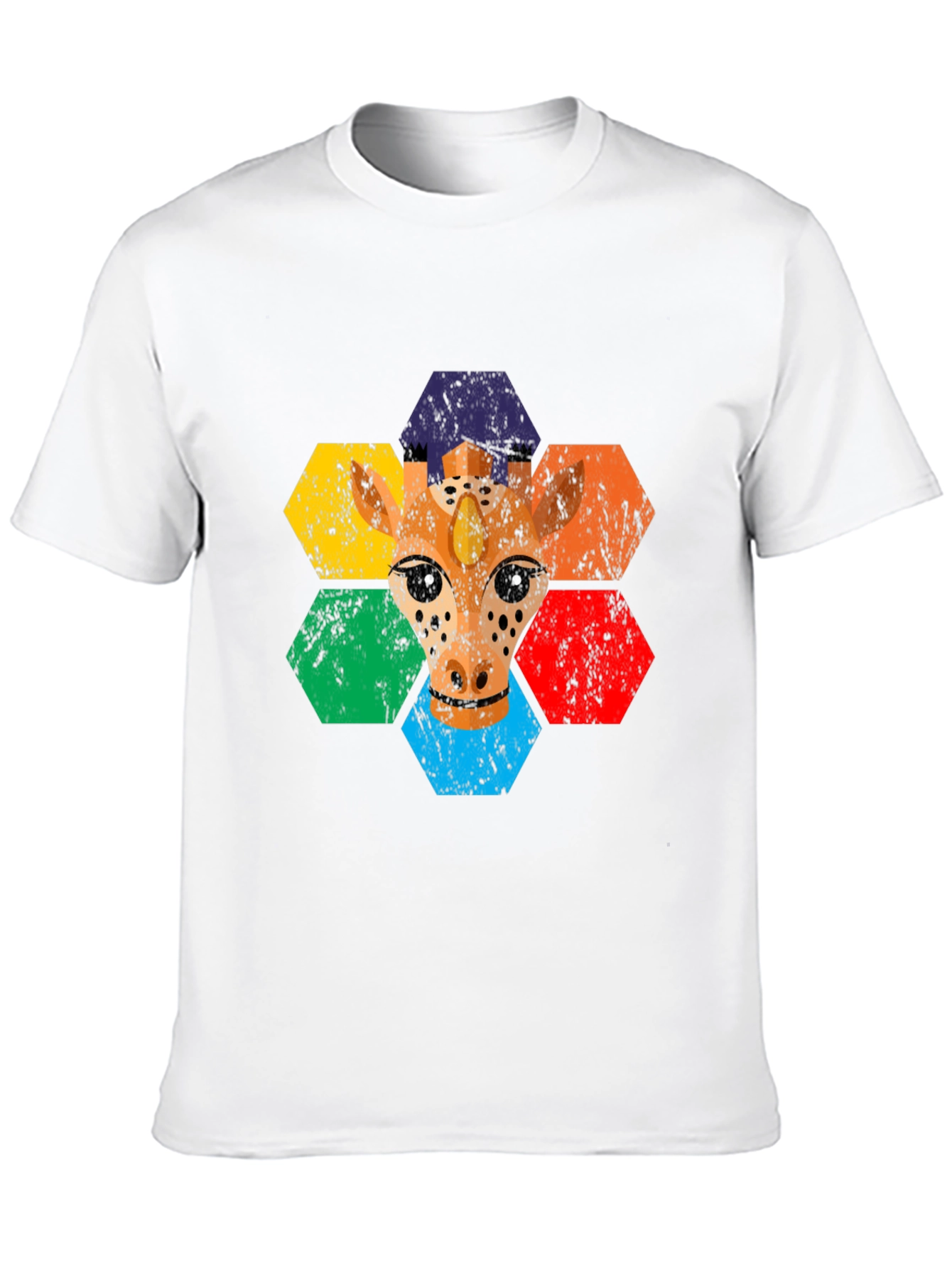 Rainbow Giraffe Hexagon T-Shirt
