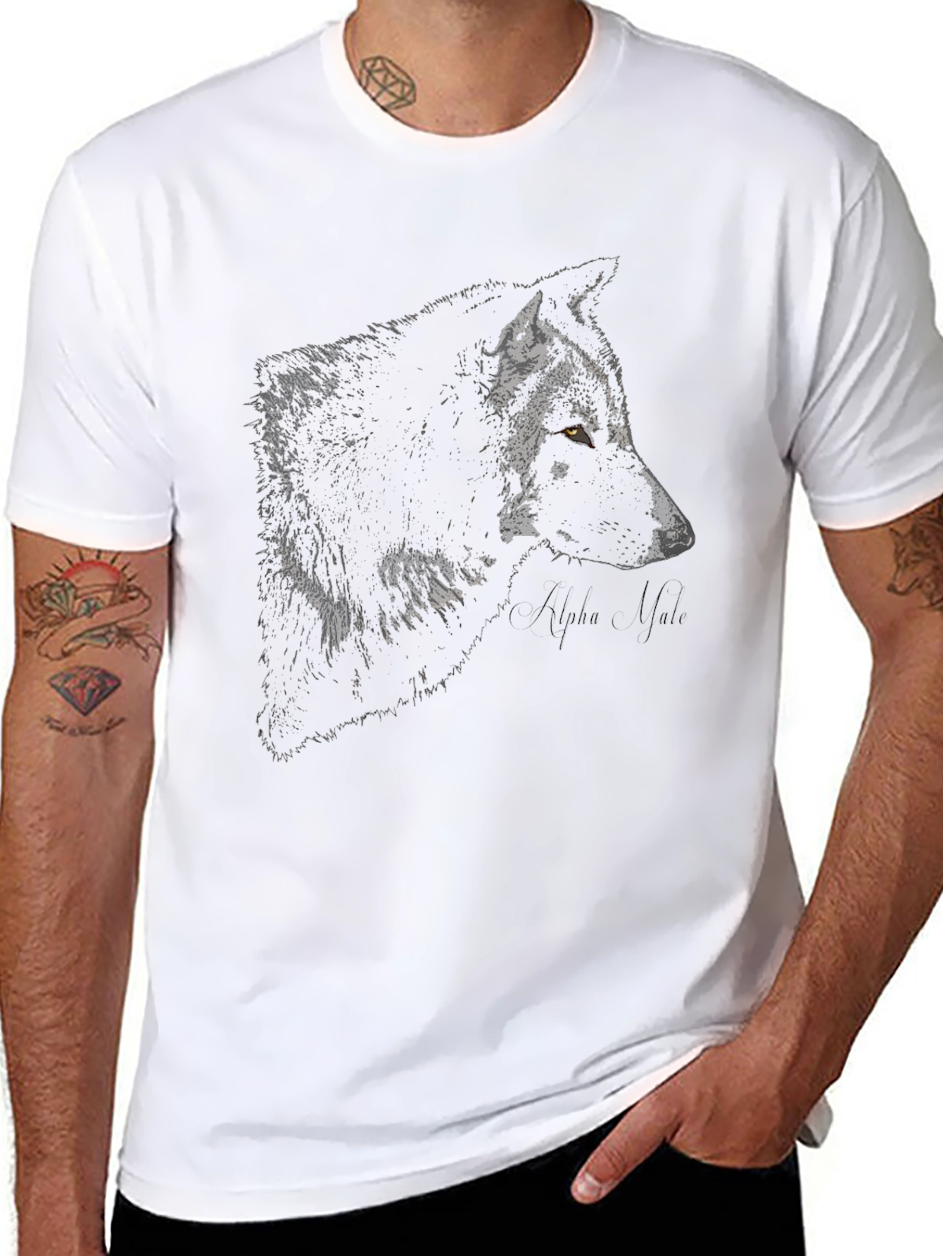 Alpha Wolf Graphic Tee - Black Cotton Blend