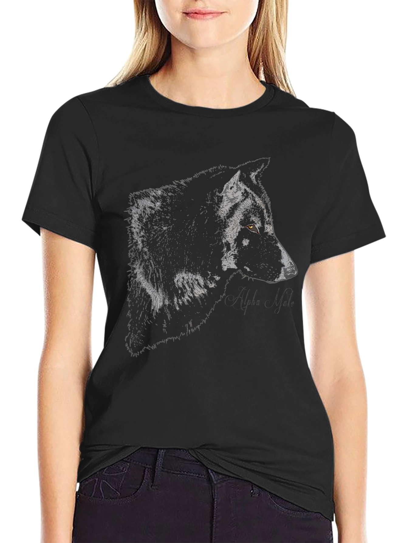 Alpha Wolf Graphic Tee - Black Cotton Blend