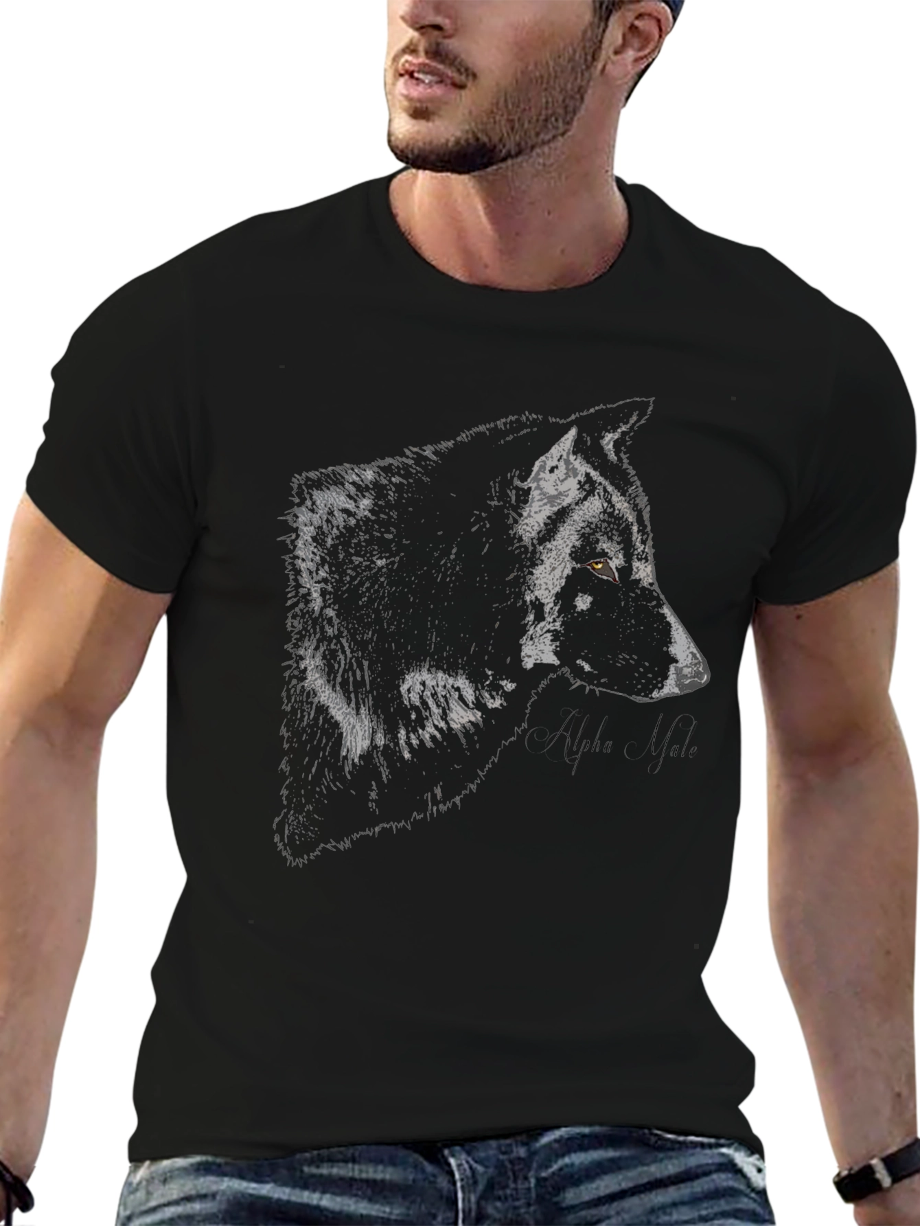 Alpha Wolf Graphic Tee - Black Cotton Blend